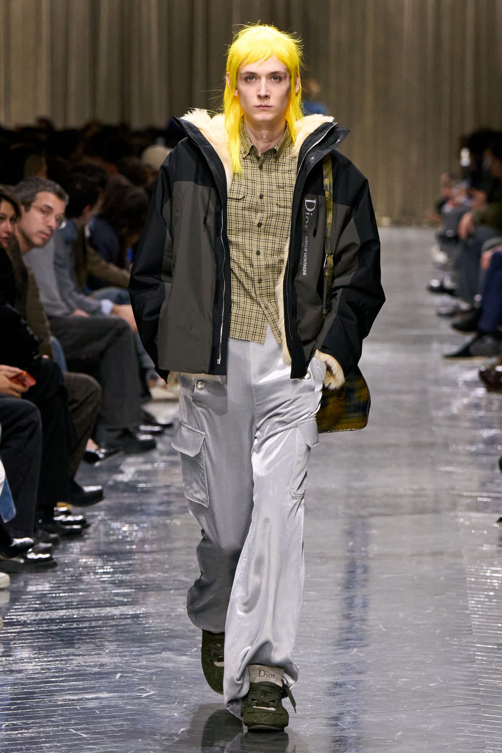 black gray relaxed jacket with cargo pants