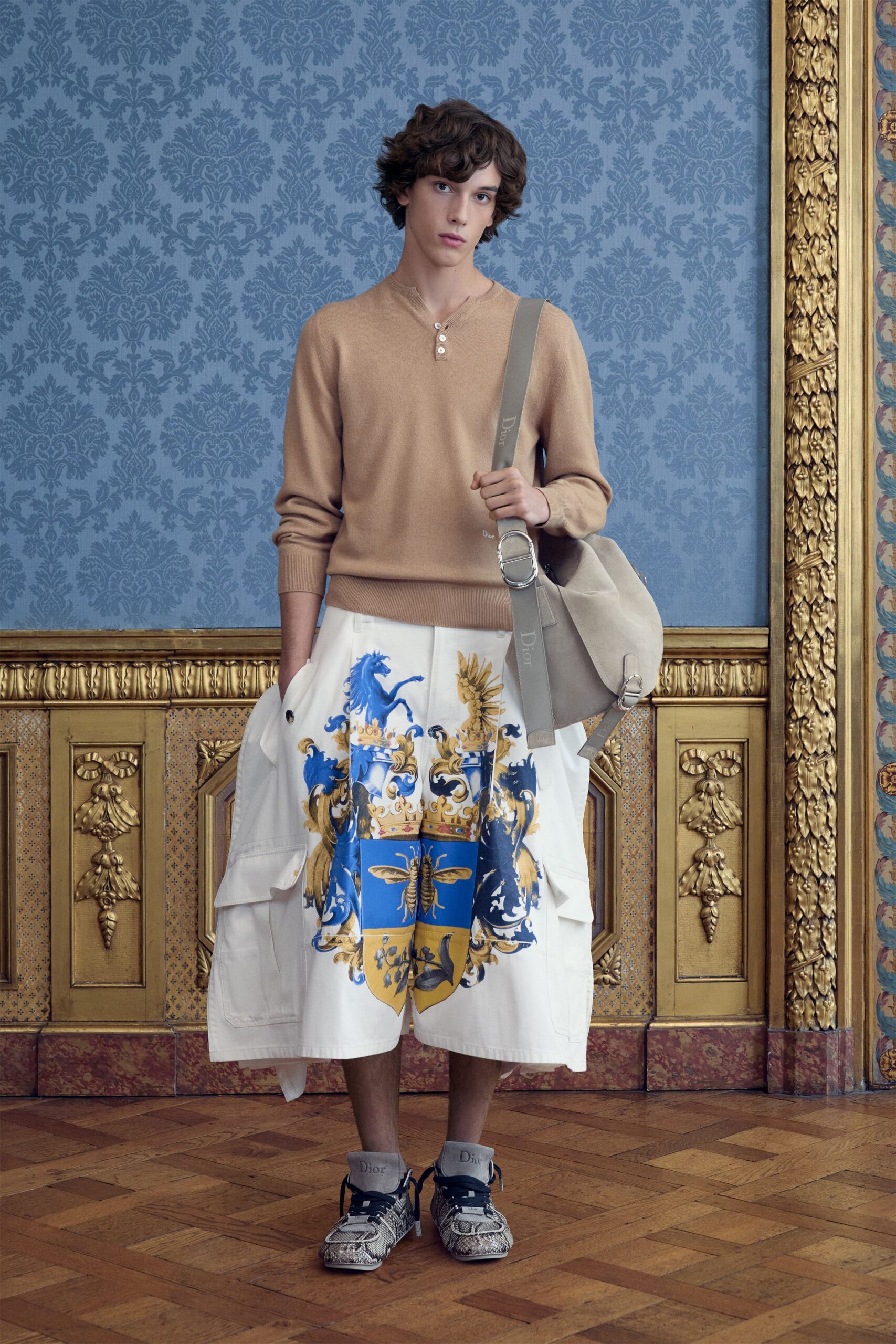 beige cotton long-sleeve v-neck relaxed sweater