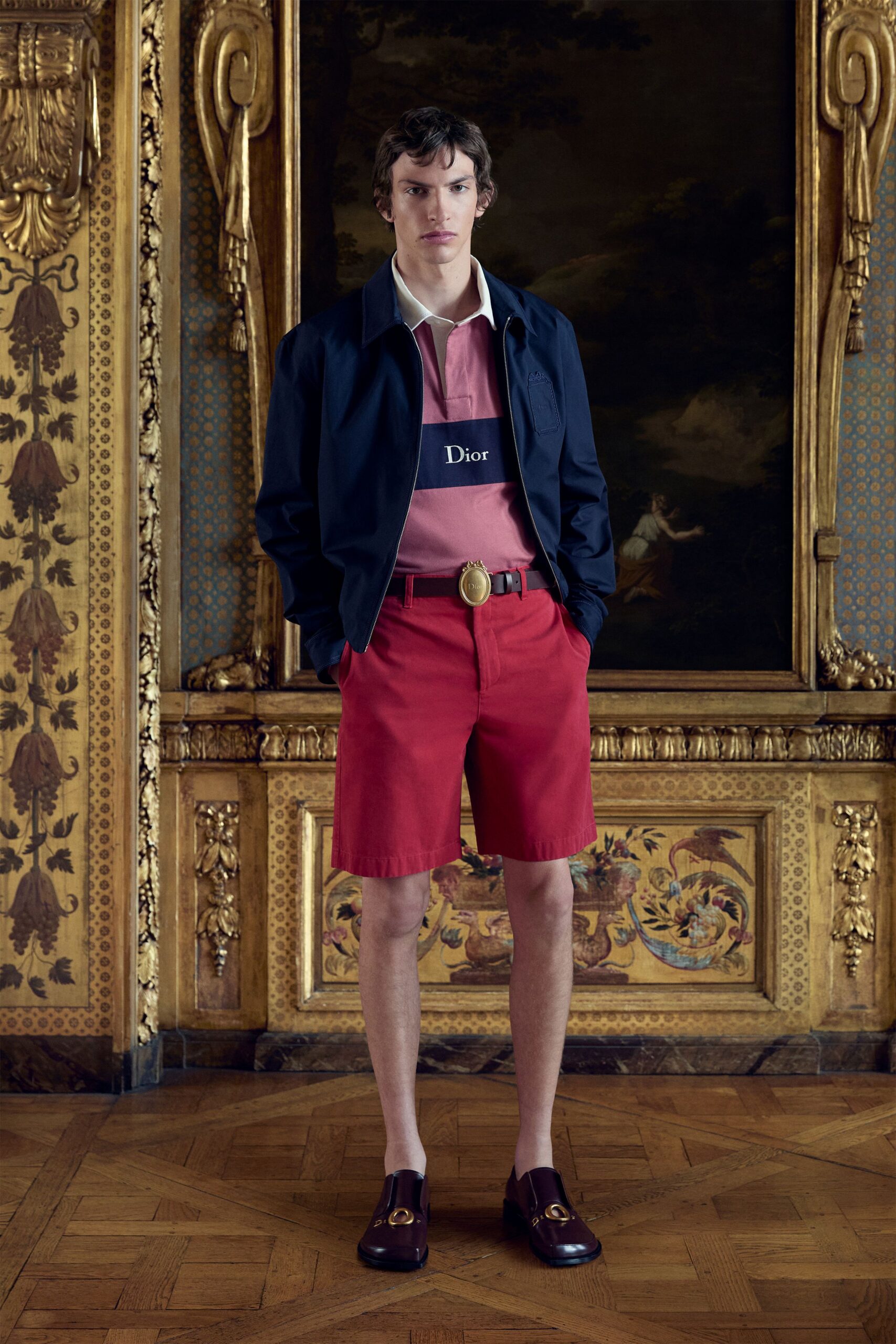 pink cotton short-sleeve collared fitted shirt
