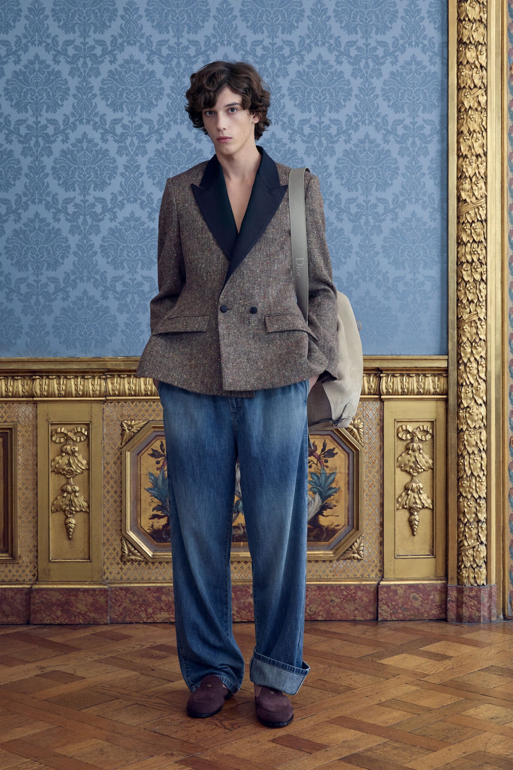 brown tweed long-sleeve collared structured buttoned blazer