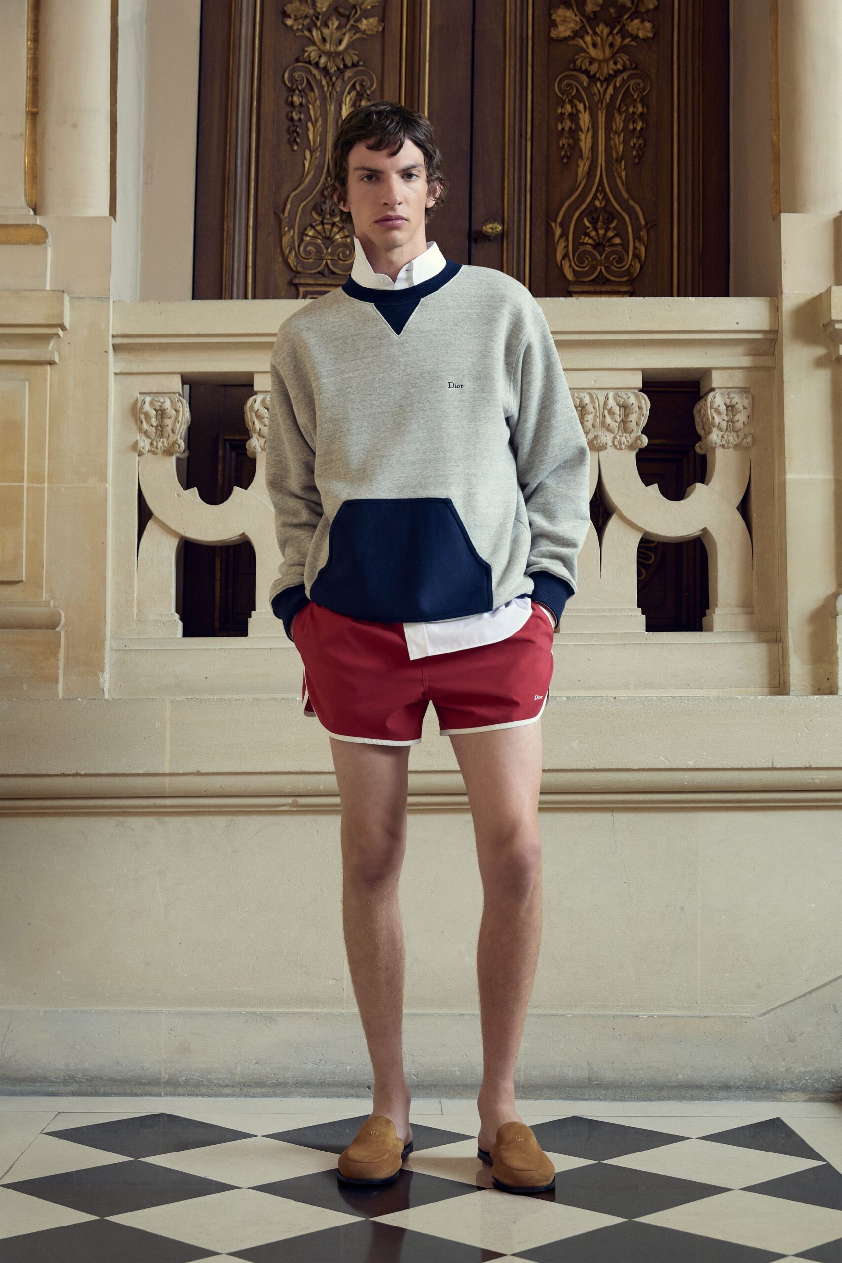 red cotton relaxed short shorts
