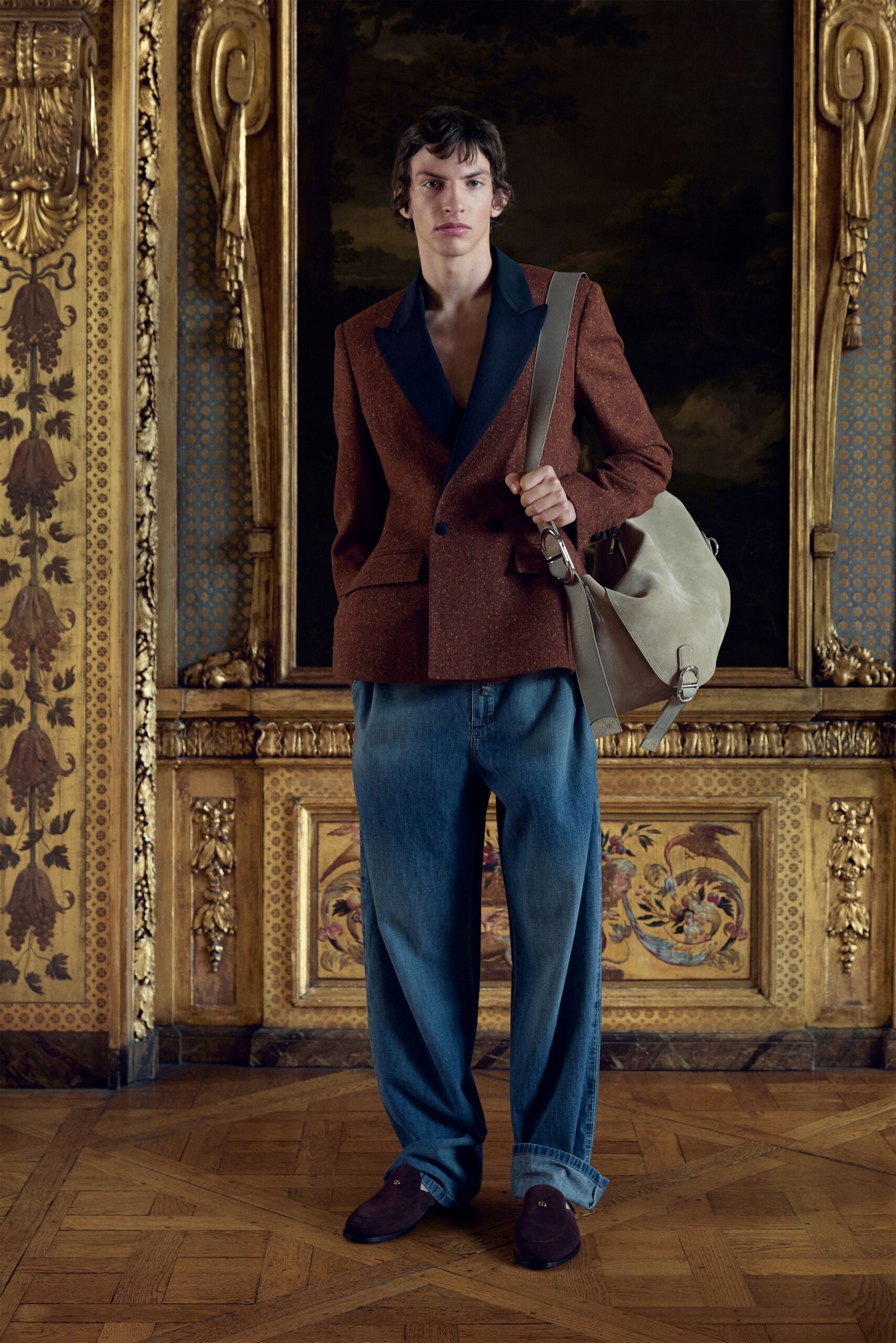 brown tweed long-sleeve collared tailored buttoned blazer
