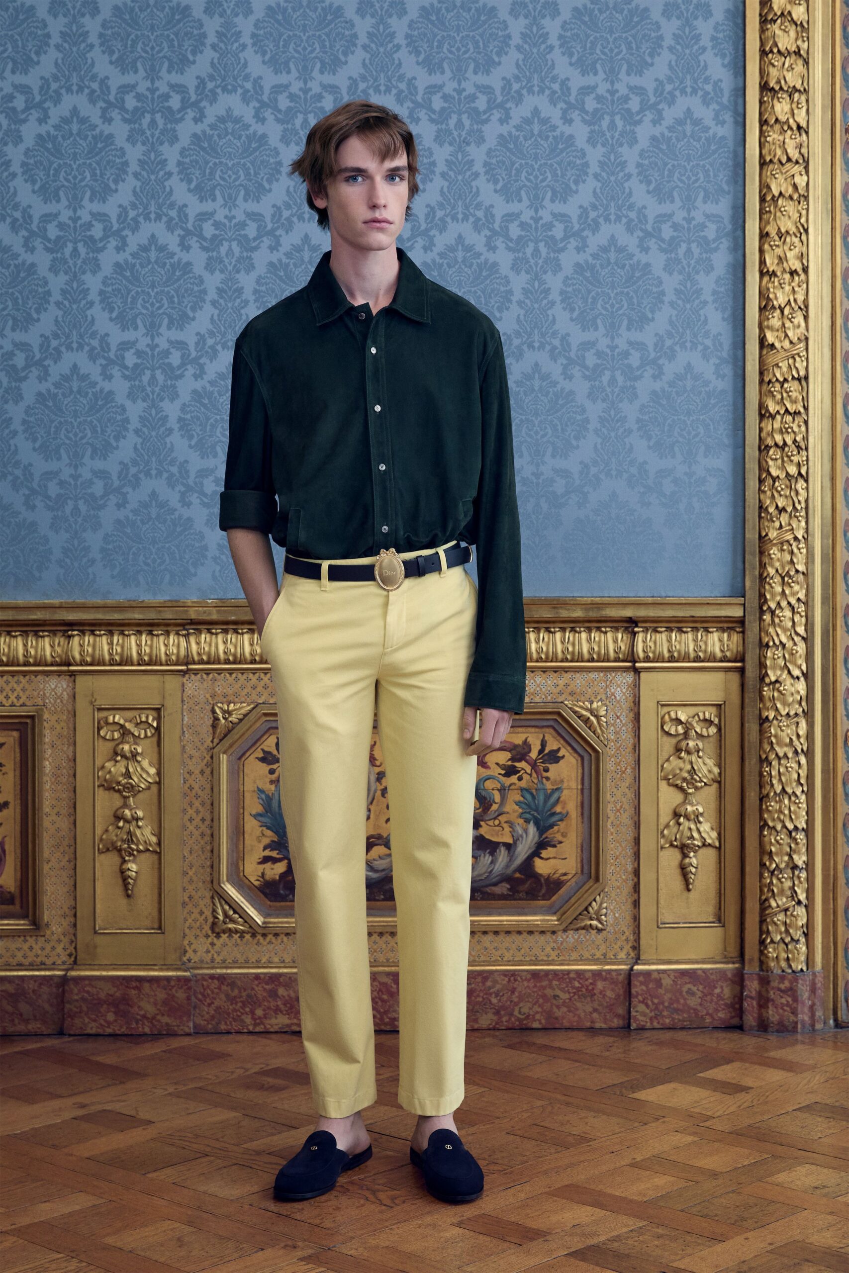 yellow cotton tailored pants