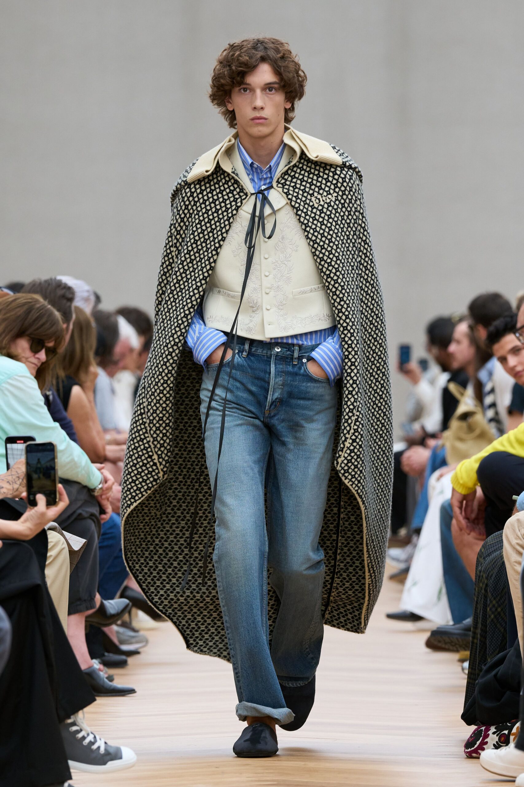 black wool relaxed layered cape