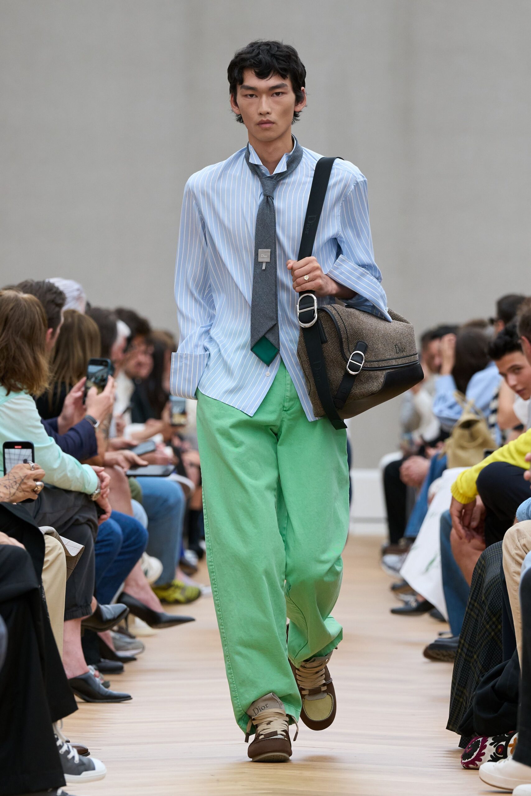 green cotton relaxed wide-leg pants
