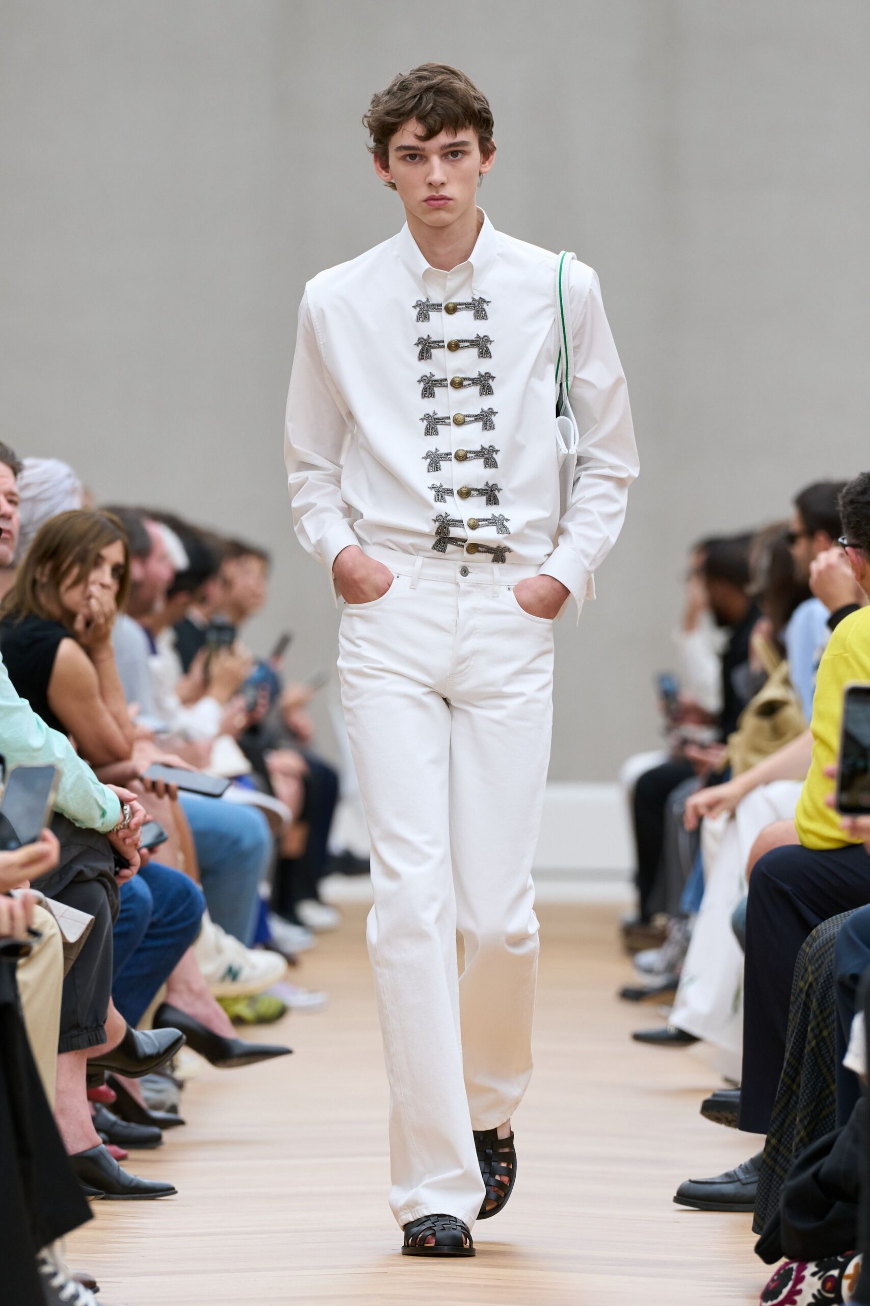 white cotton fitted straight-leg pants