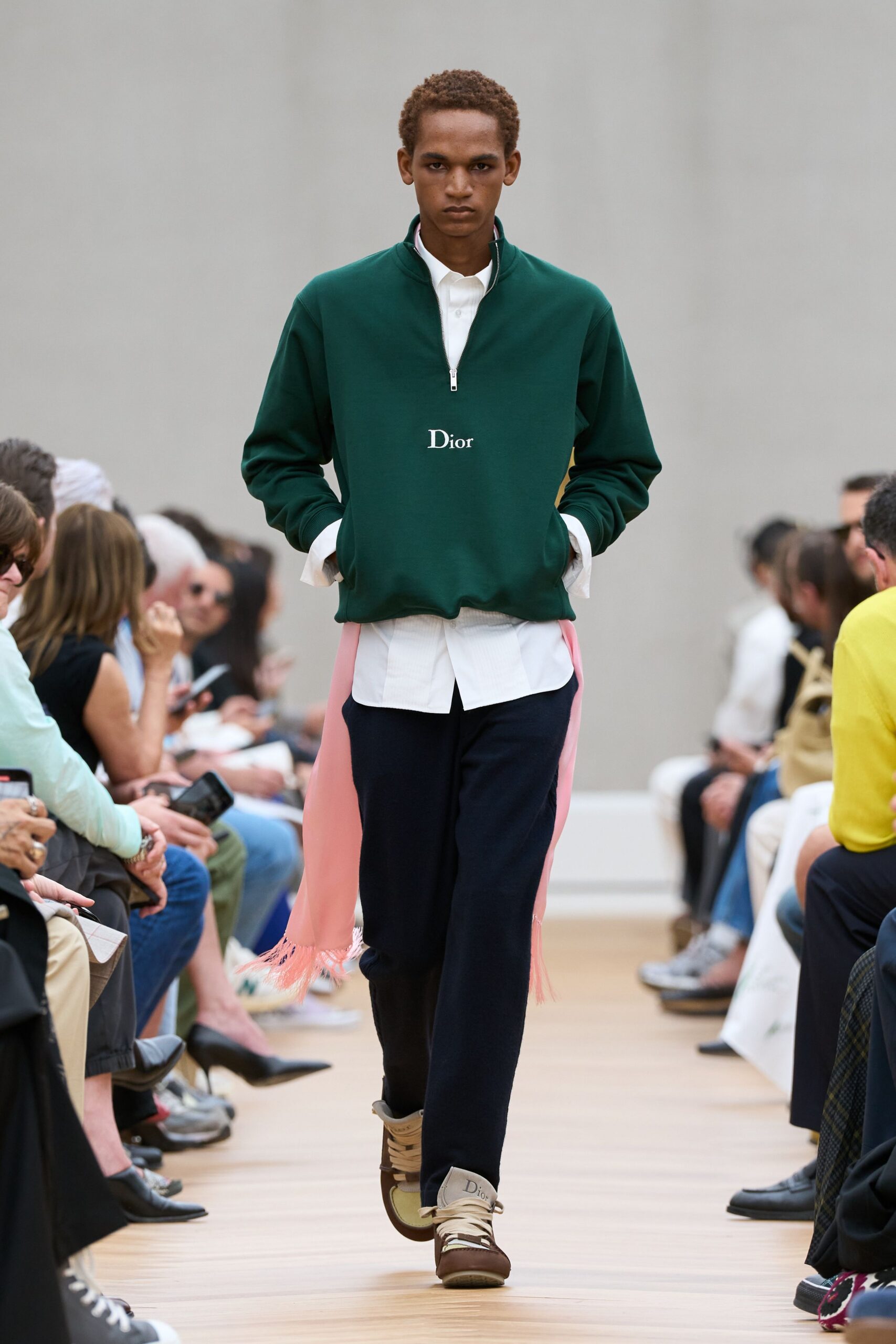 green cotton long-sleeve collared relaxed hoodie