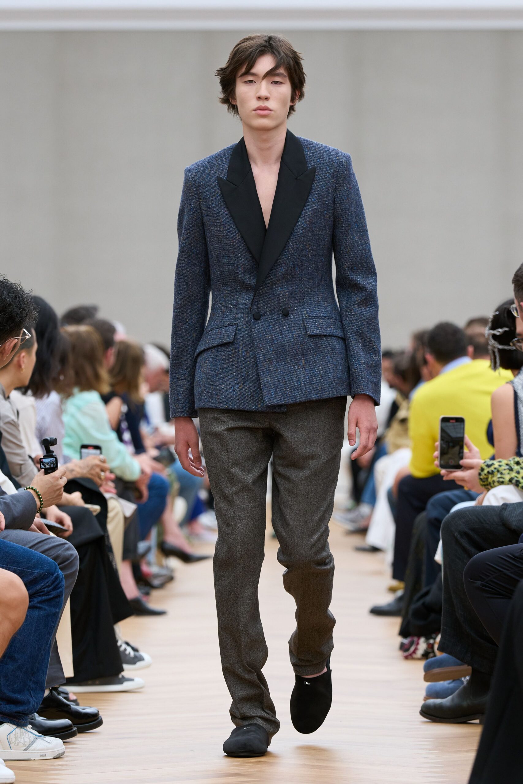 gray wool slim straight-leg pants