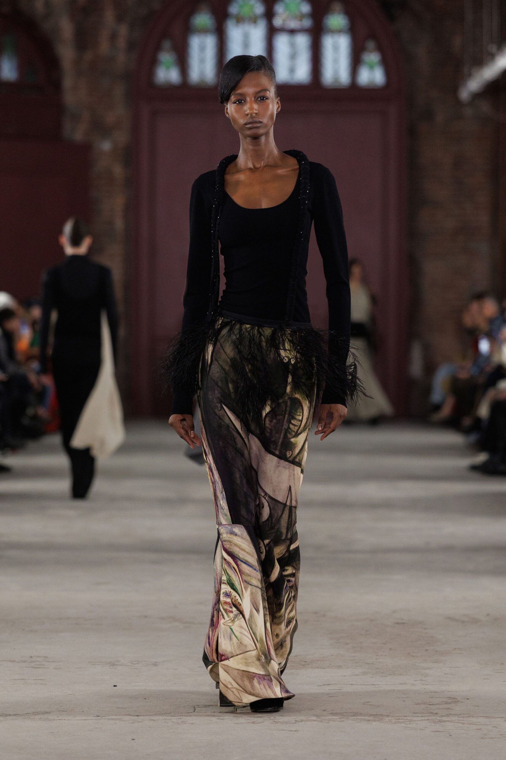 multi silk fitted flared flowing maxi skirt