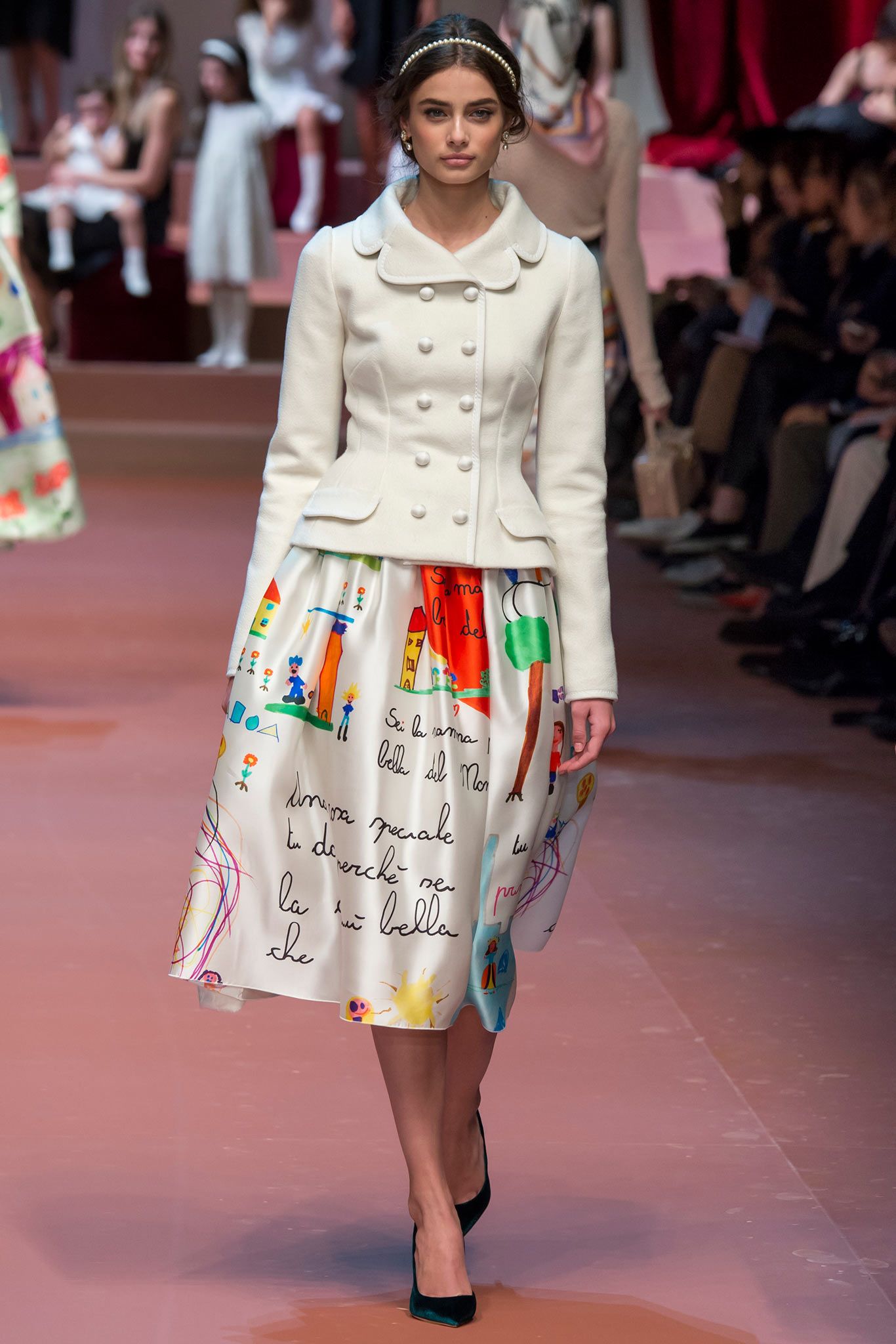 white wool coat with multi skirt