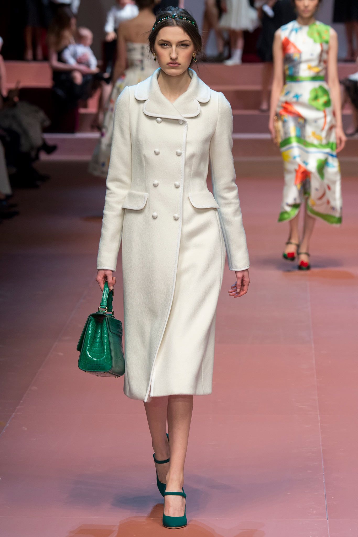 white wool long-sleeve collared fitted buttoned midi coat