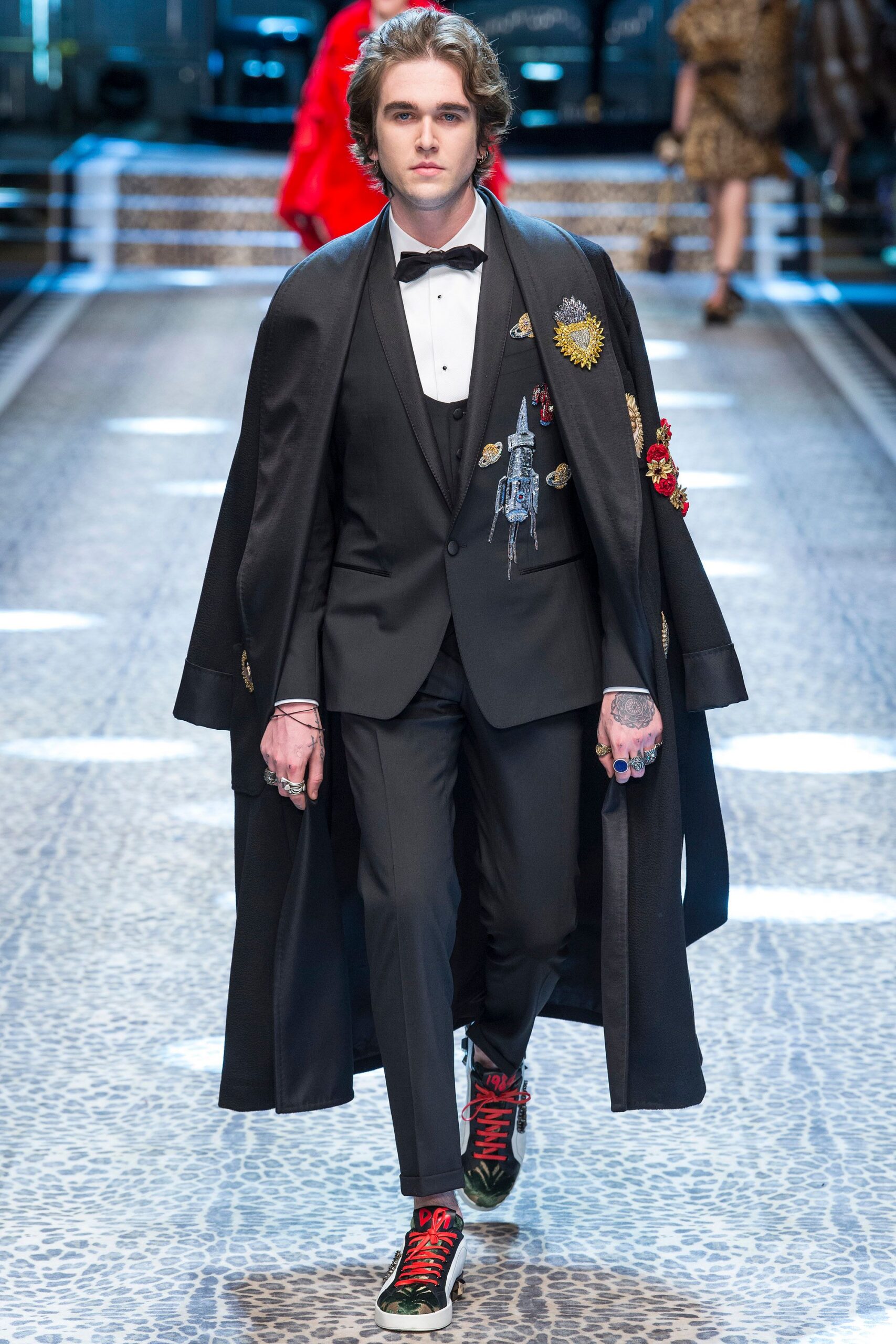 black silk relaxed embroidered cape