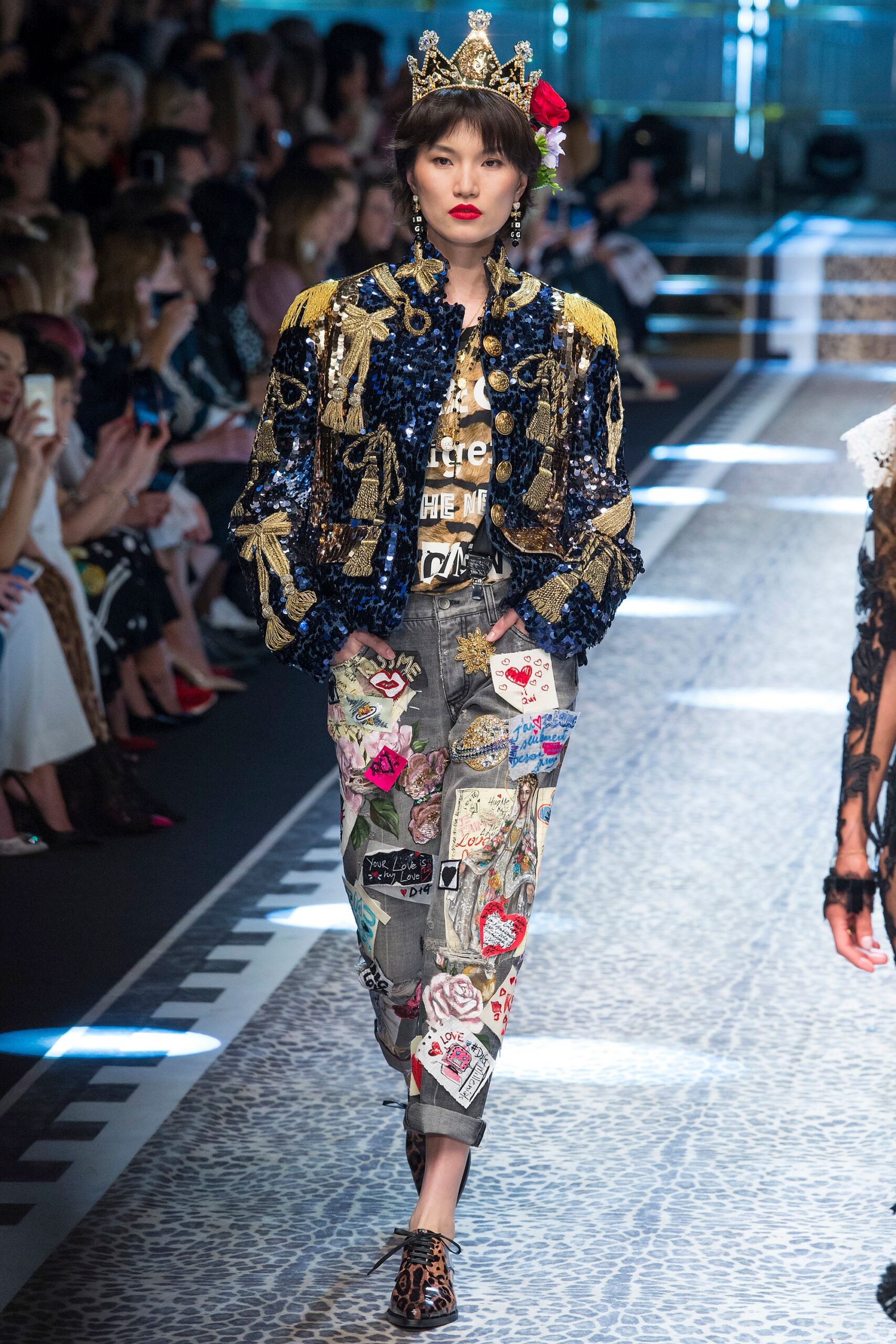 blue sequin long-sleeve fitted embroidered fringed shiny jacket