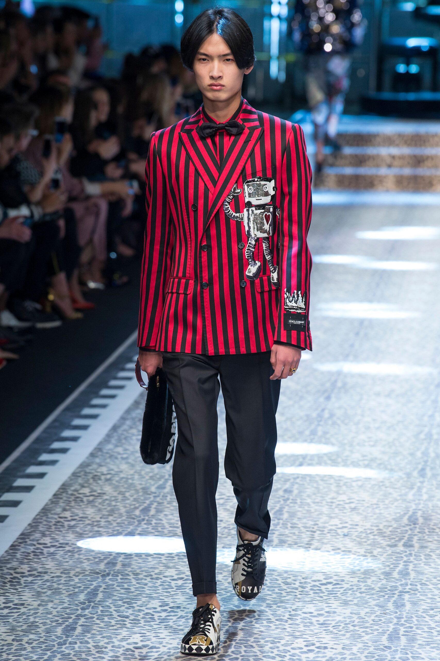 red cotton long-sleeve collared tailored striped embroidered blazer