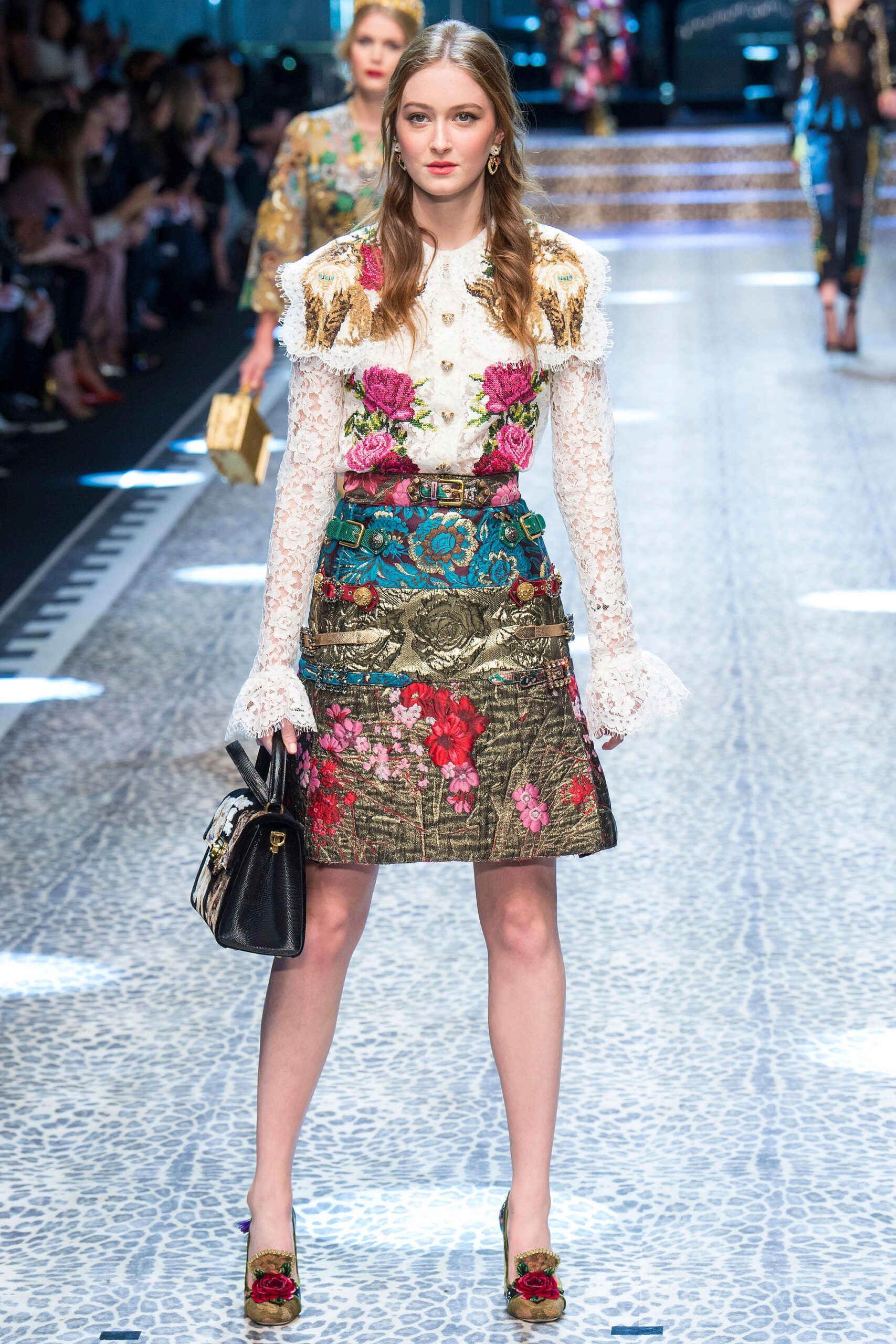 multi silk fitted flared embroidered mini skirt