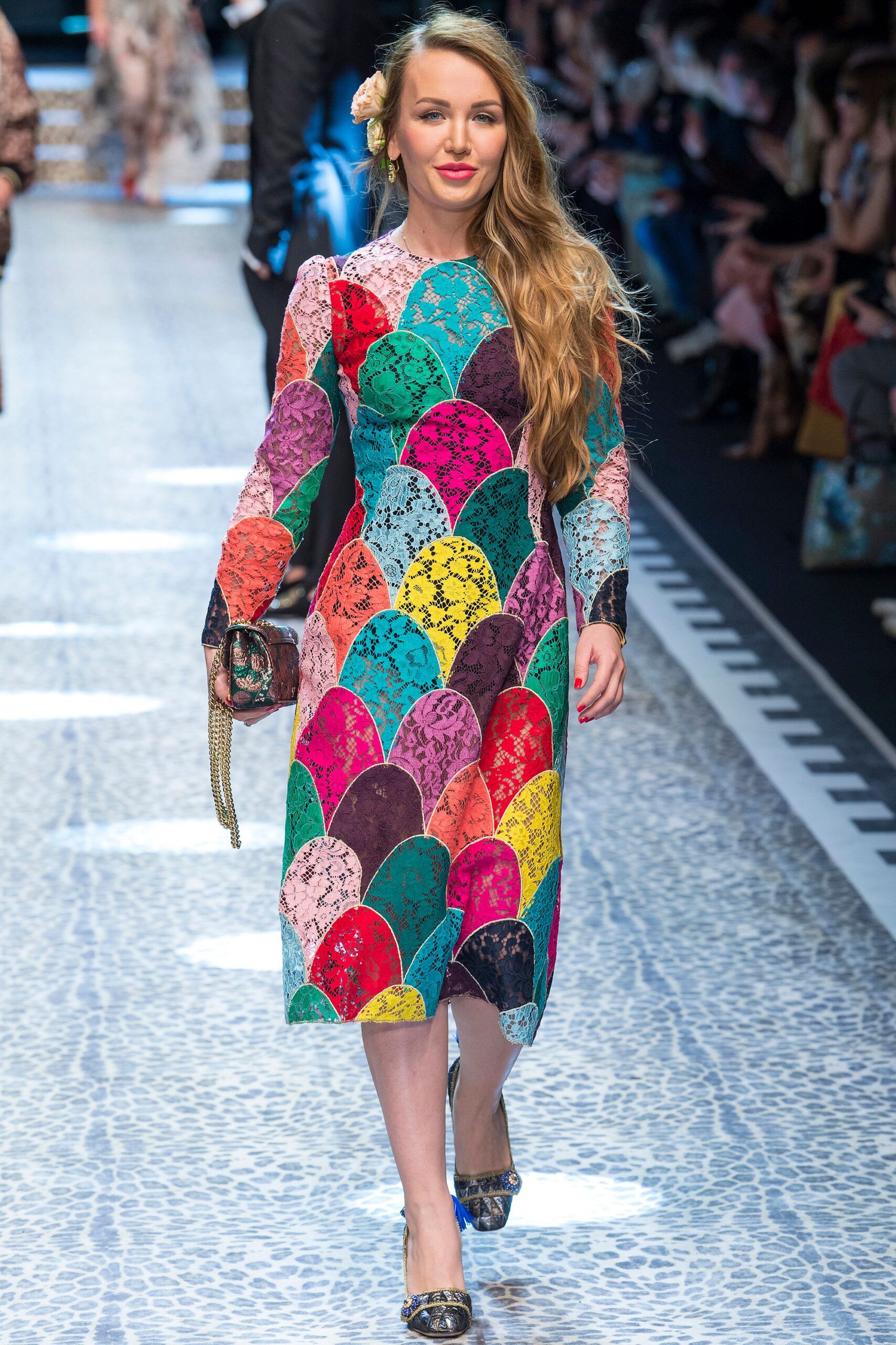 multi lace long-sleeve v-neck fitted embroidered tiered dress