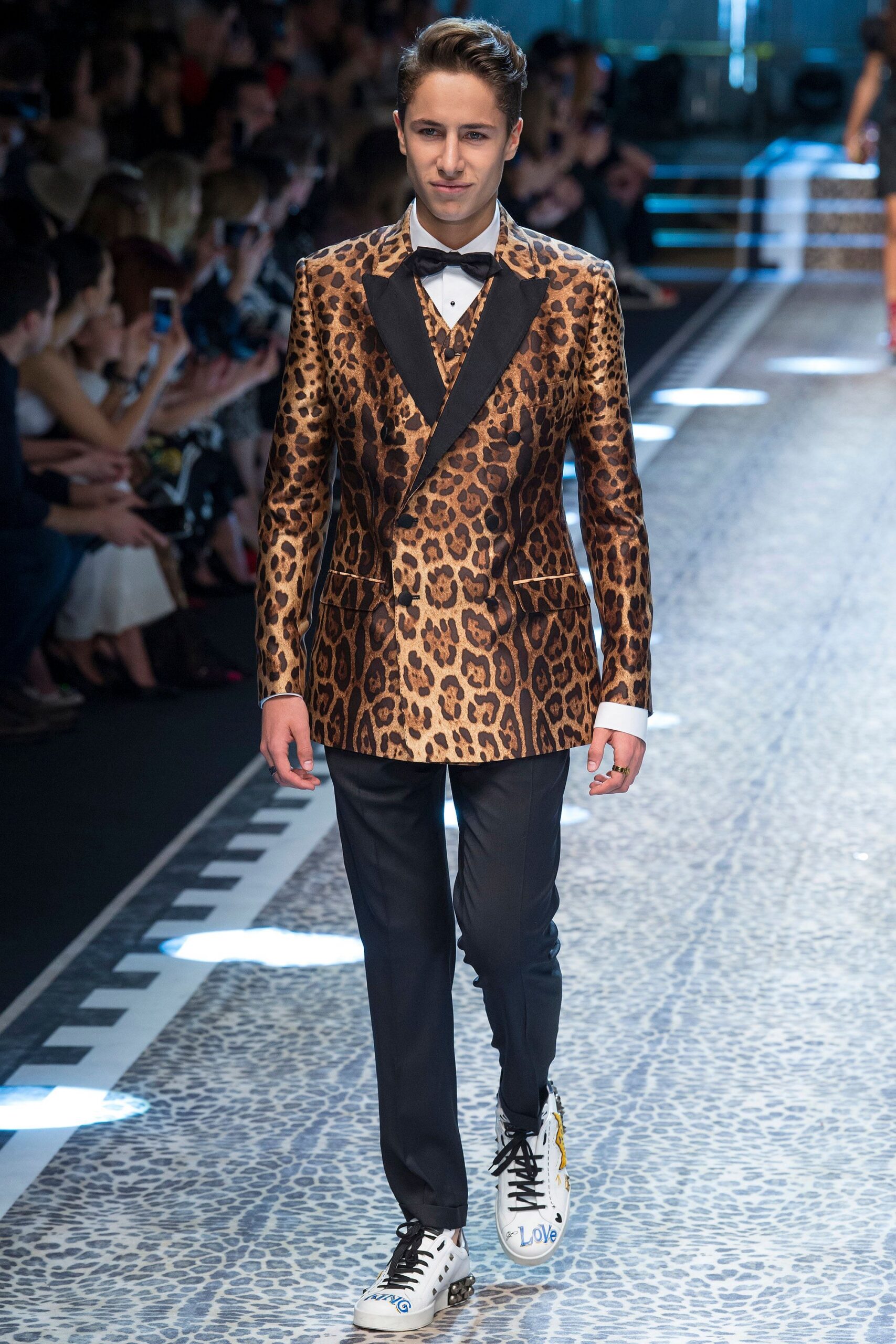 brown silk long-sleeve collared tailored animal-print blazer