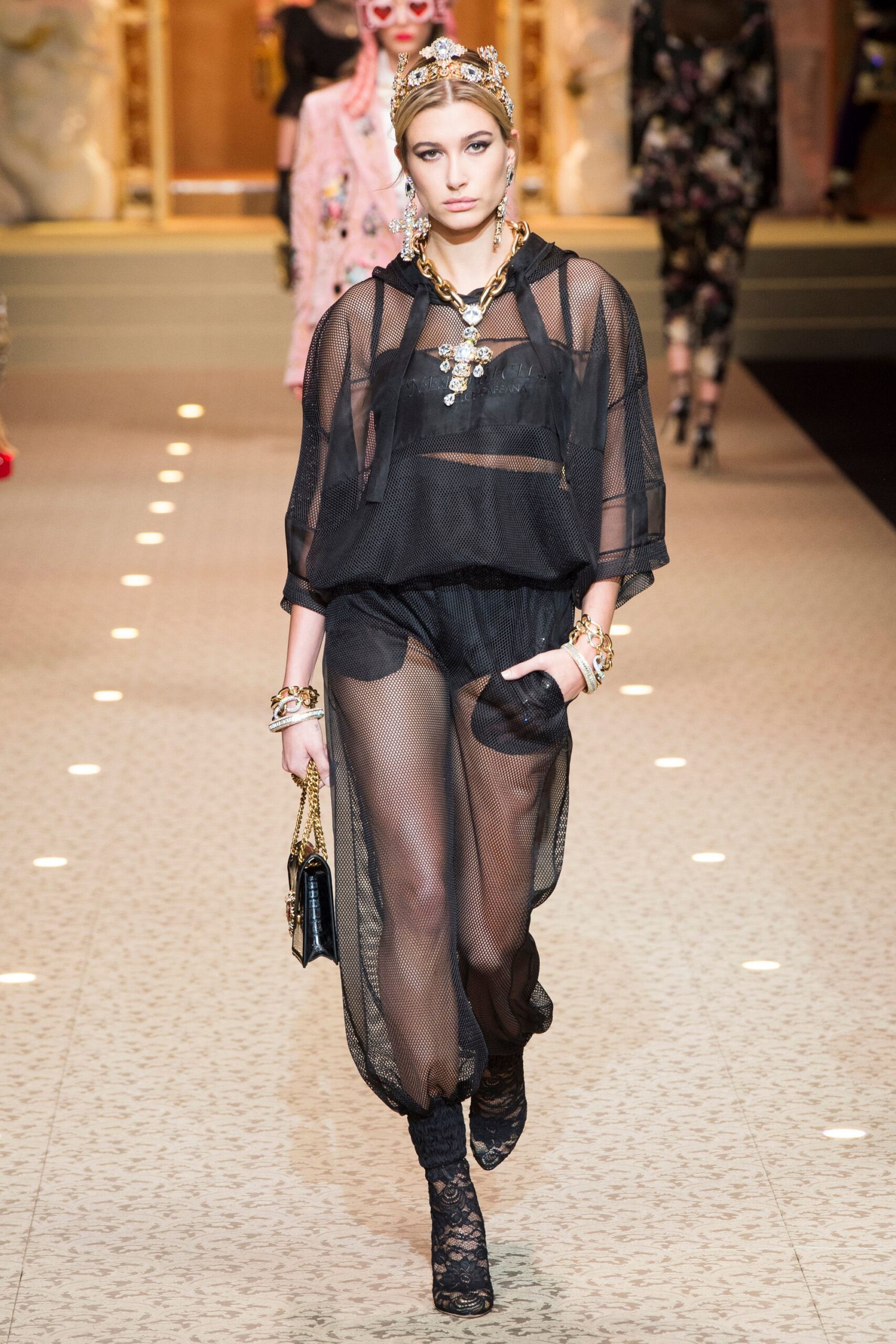 black mesh top and pants