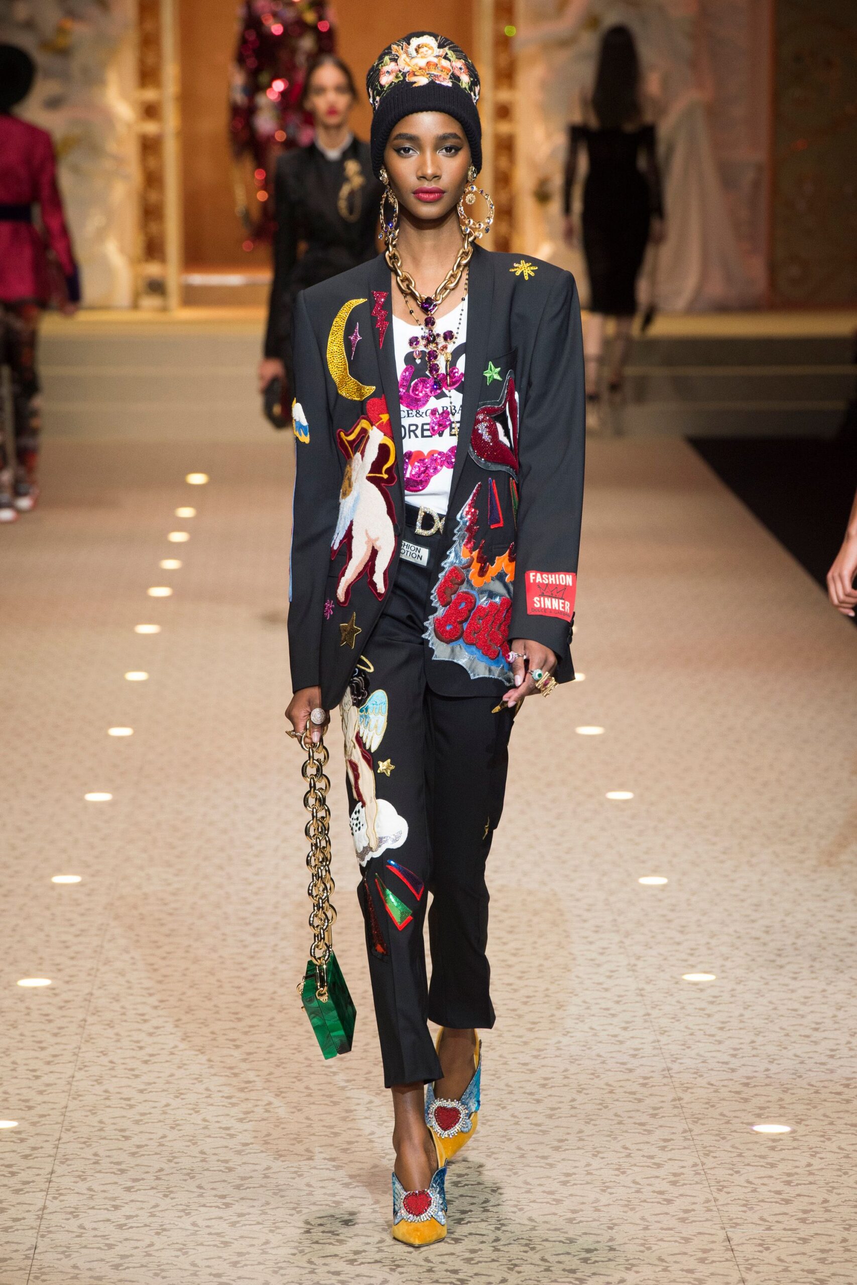 black tailored blazer with embroidered details