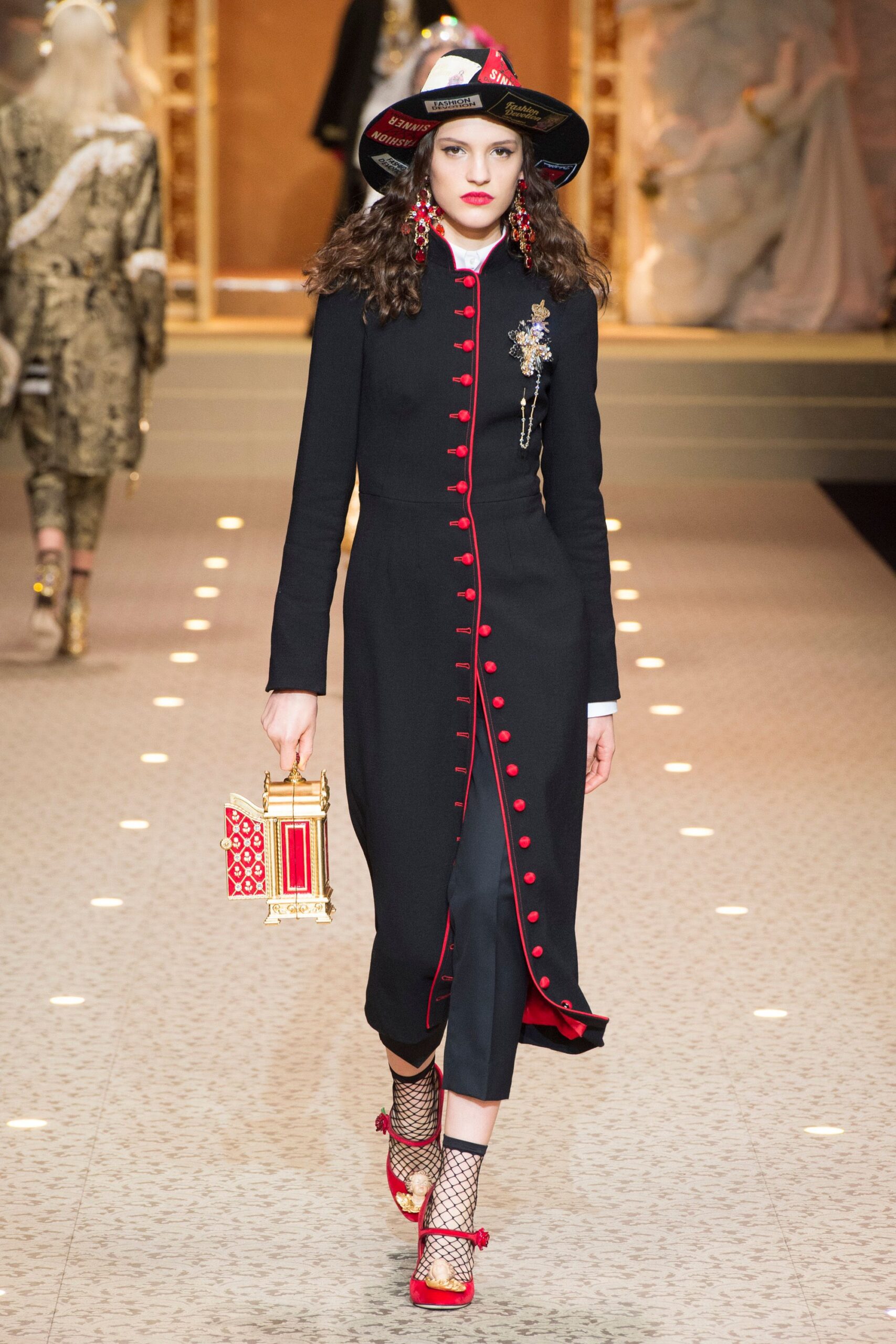 black coat with red accents