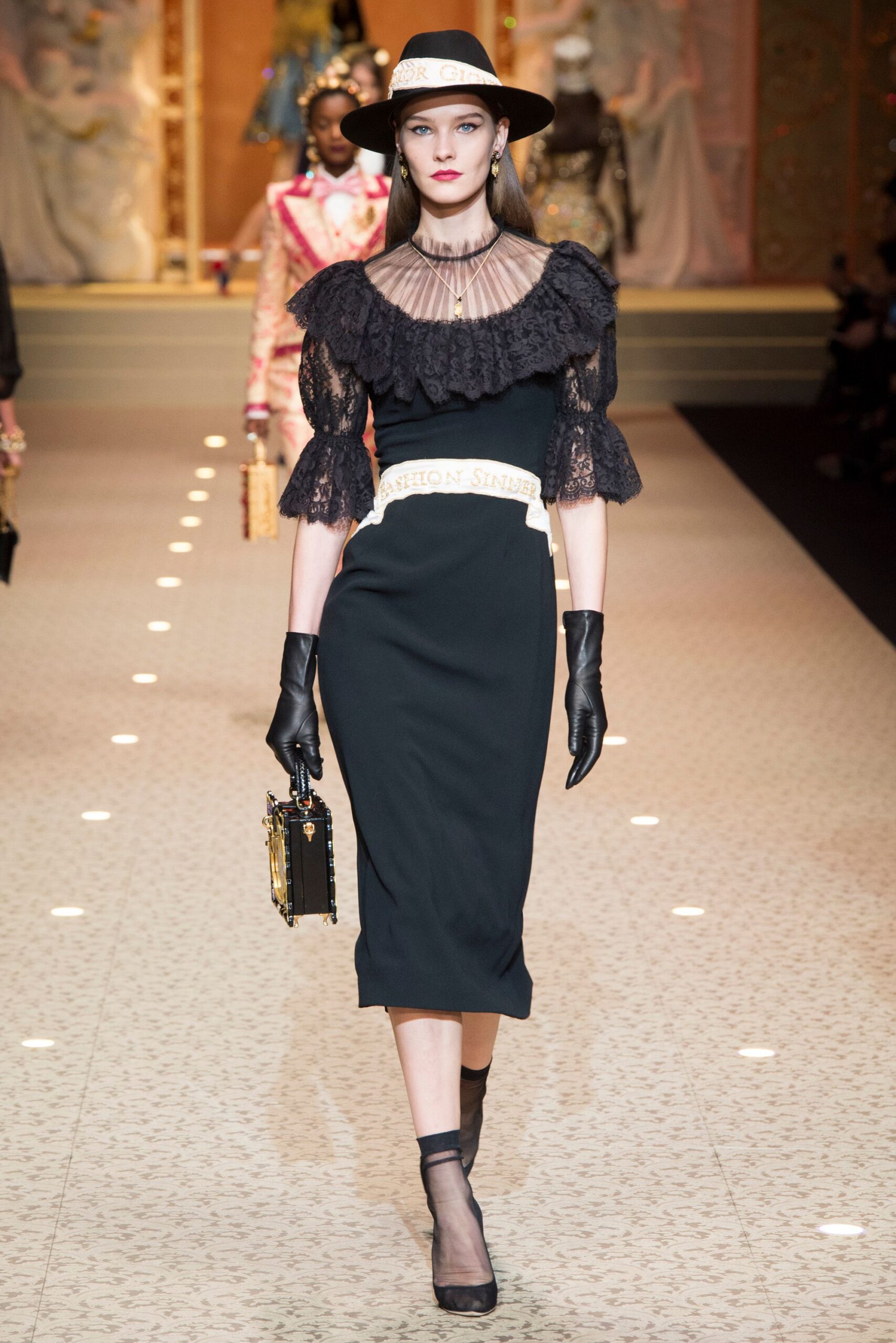 black midi dress with ruffles
