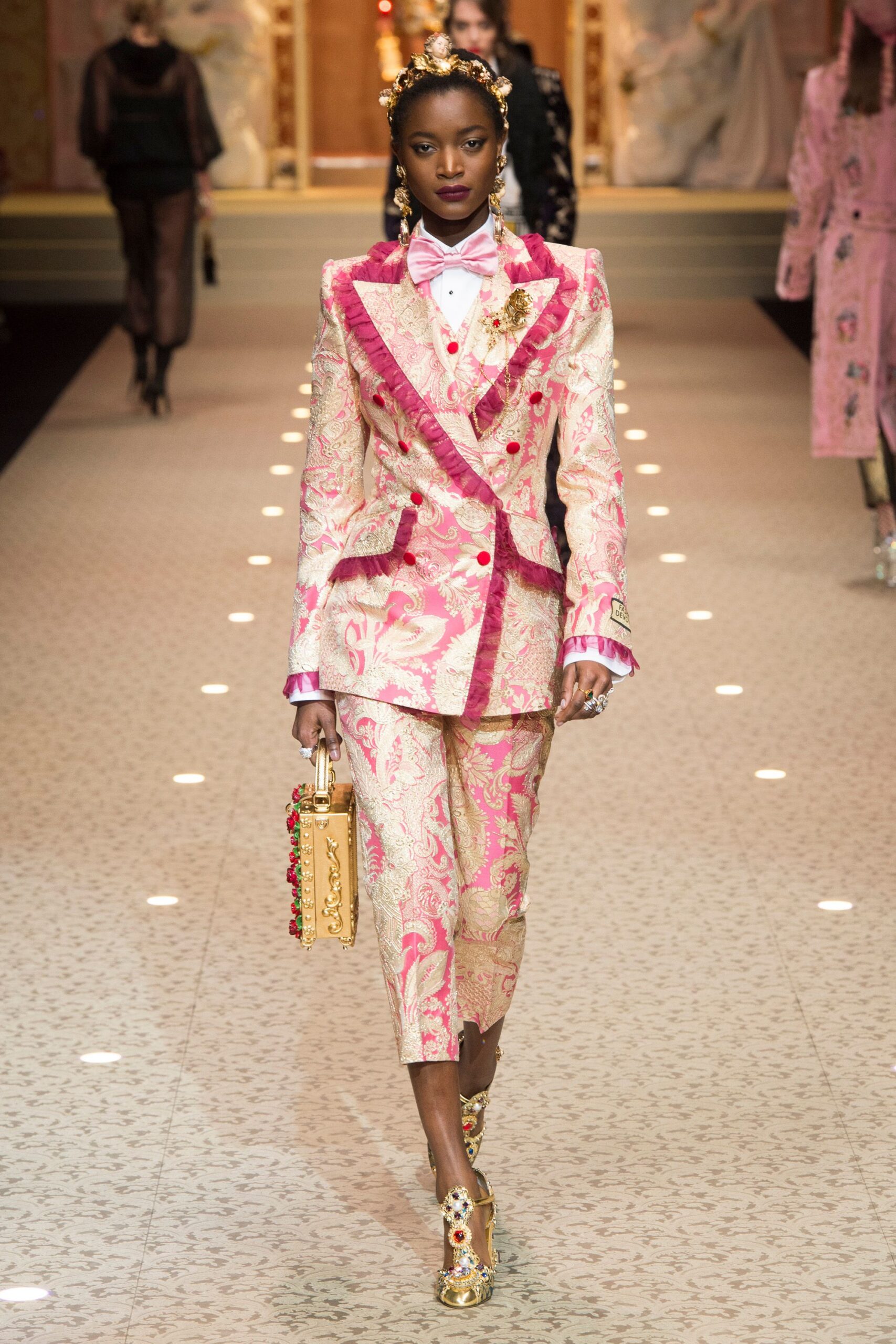 pink gold embroidered suit