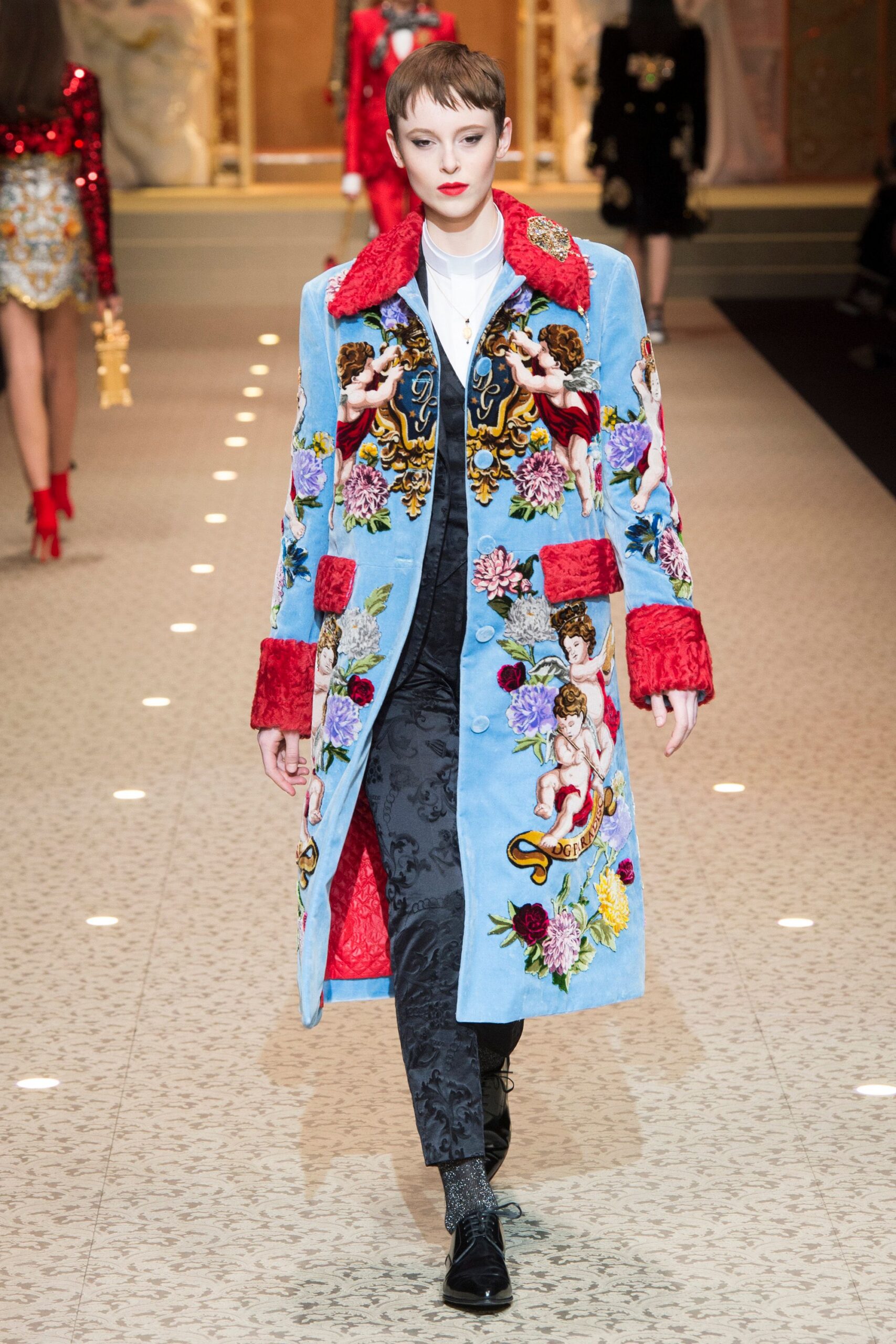 blue velvet embroidered coat