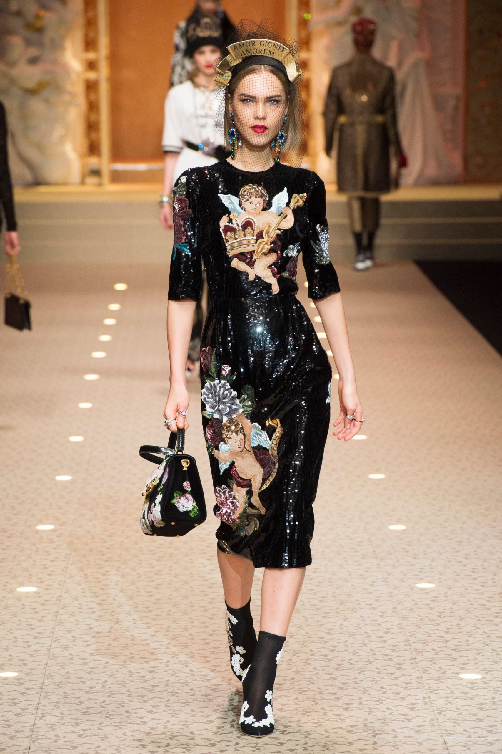 black sequin embroidered midi dress