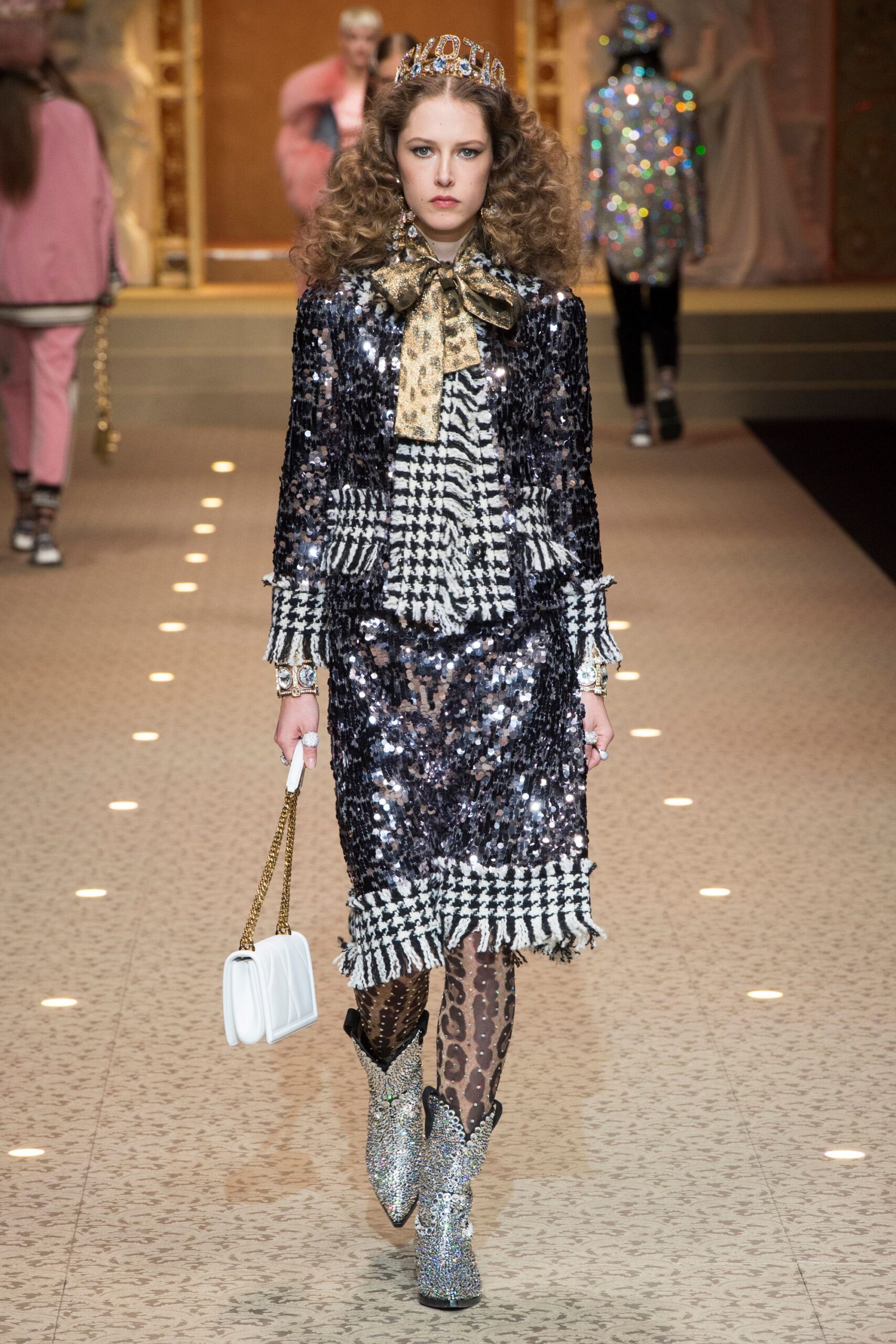 shiny black and white sequined outfit