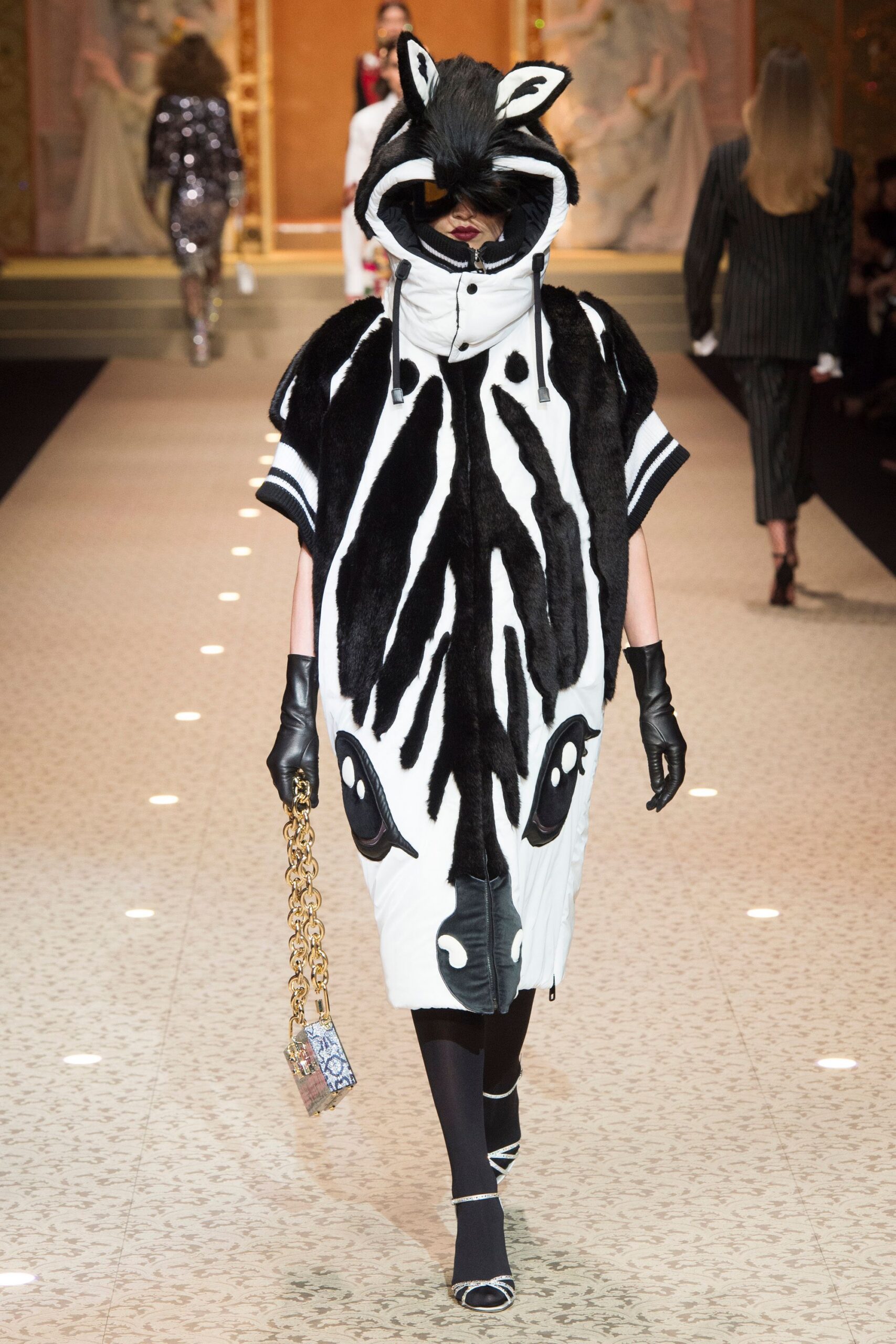 black and white animal-print coat