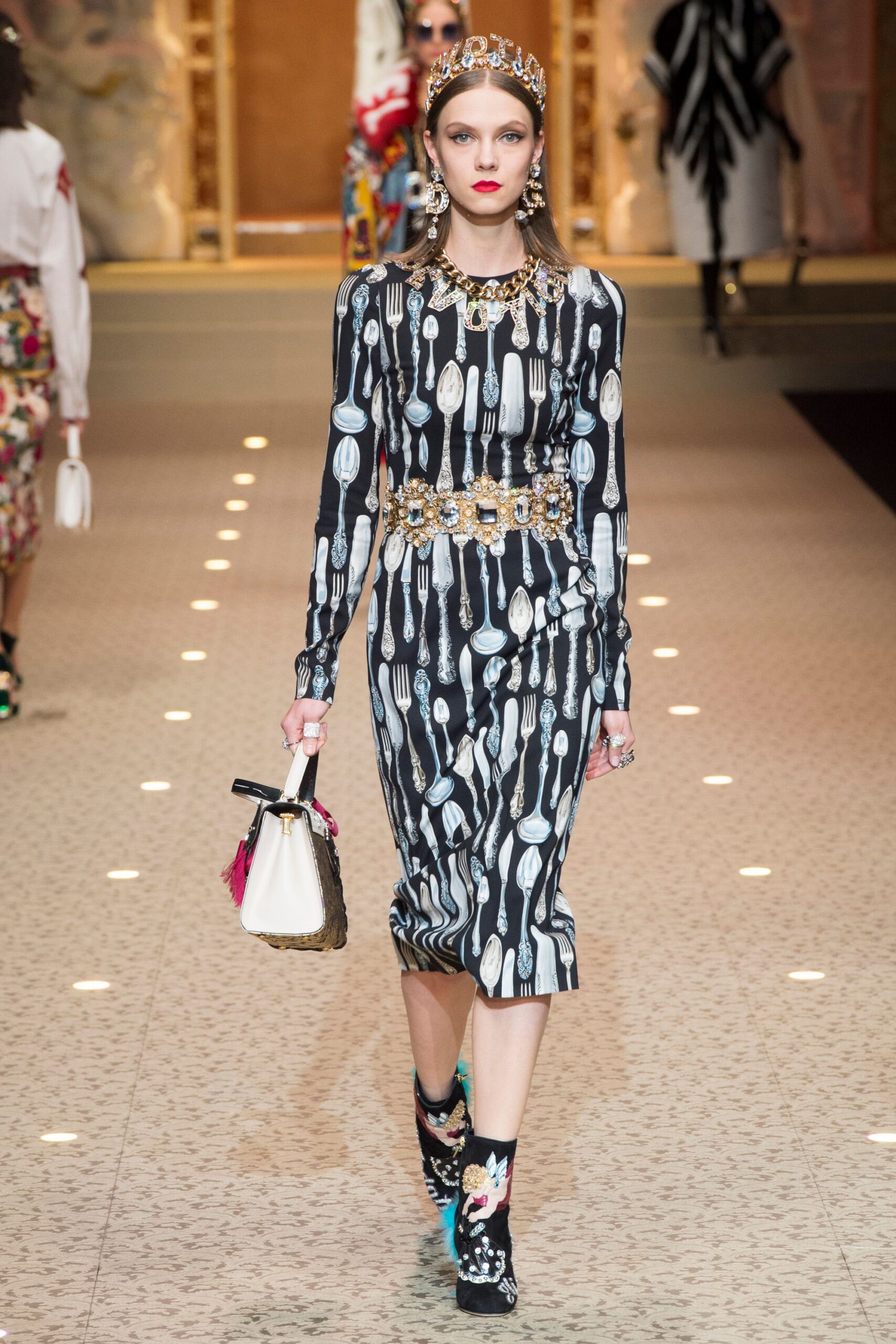 black and white printed midi dress