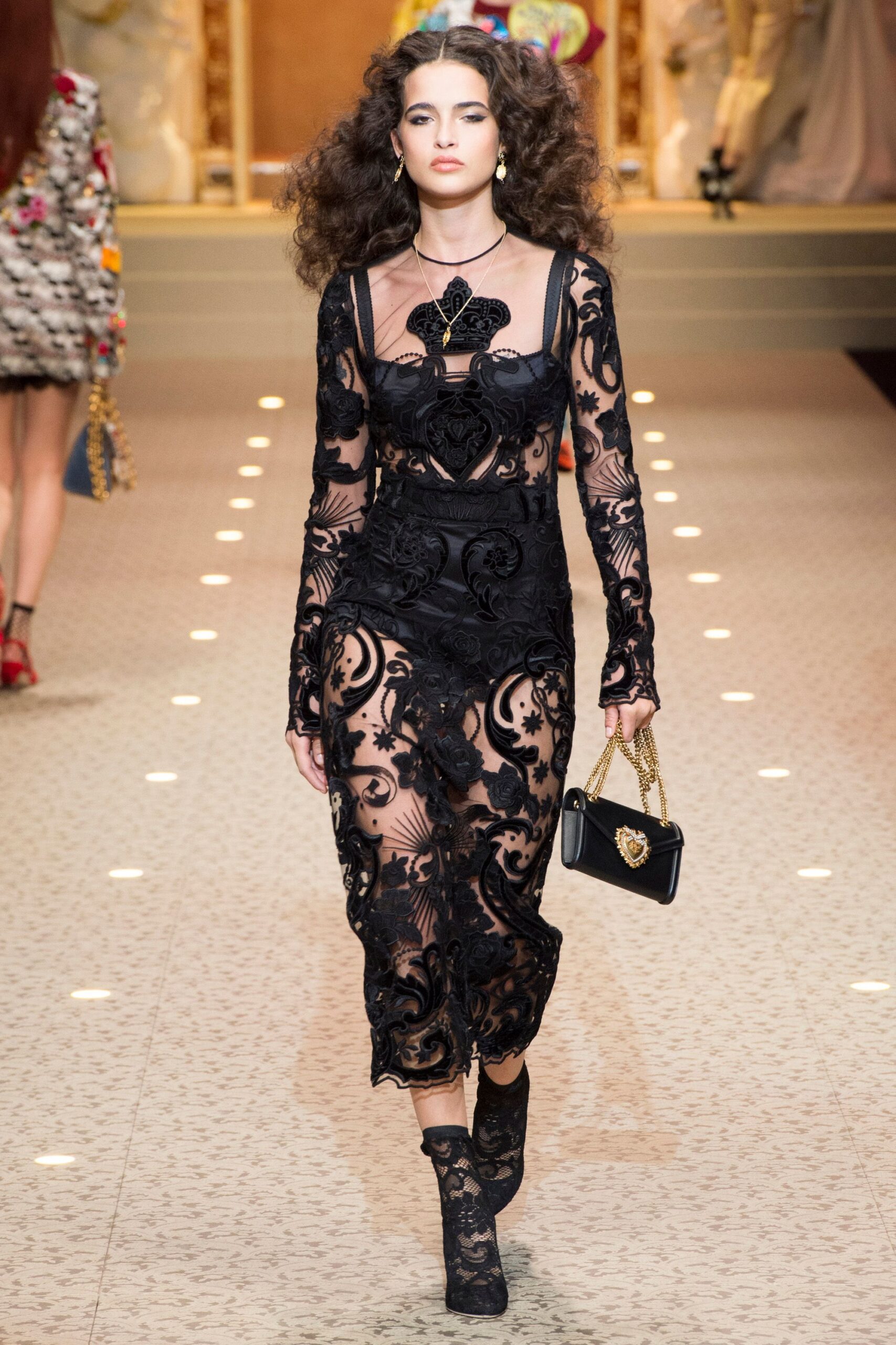 black lace fitted midi dress
