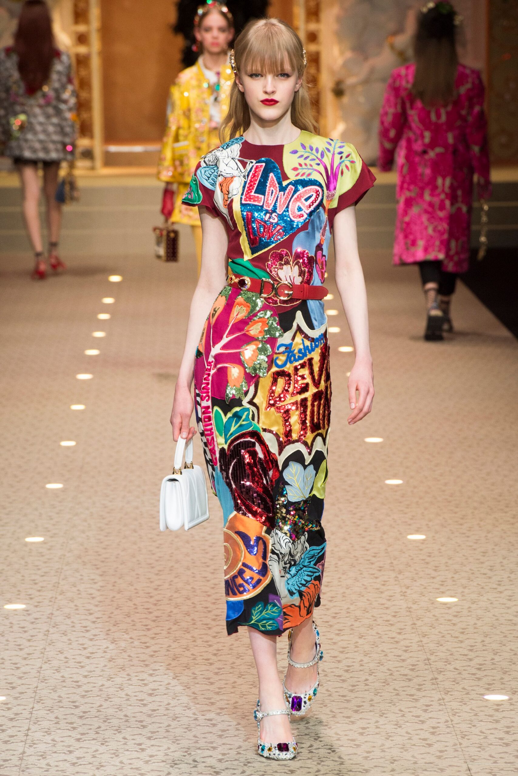 multi-colored printed midi dress