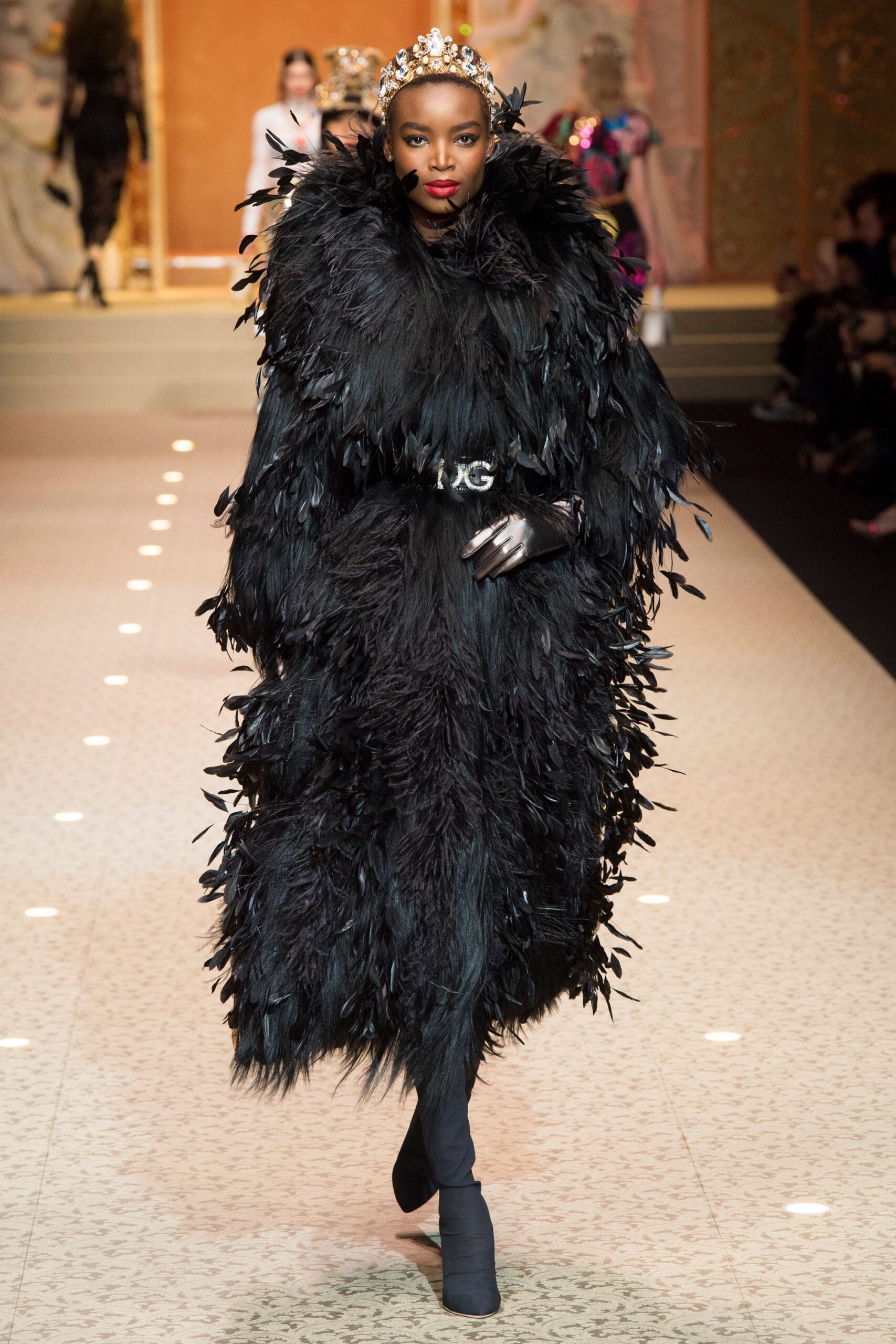 black fur coat with gloves