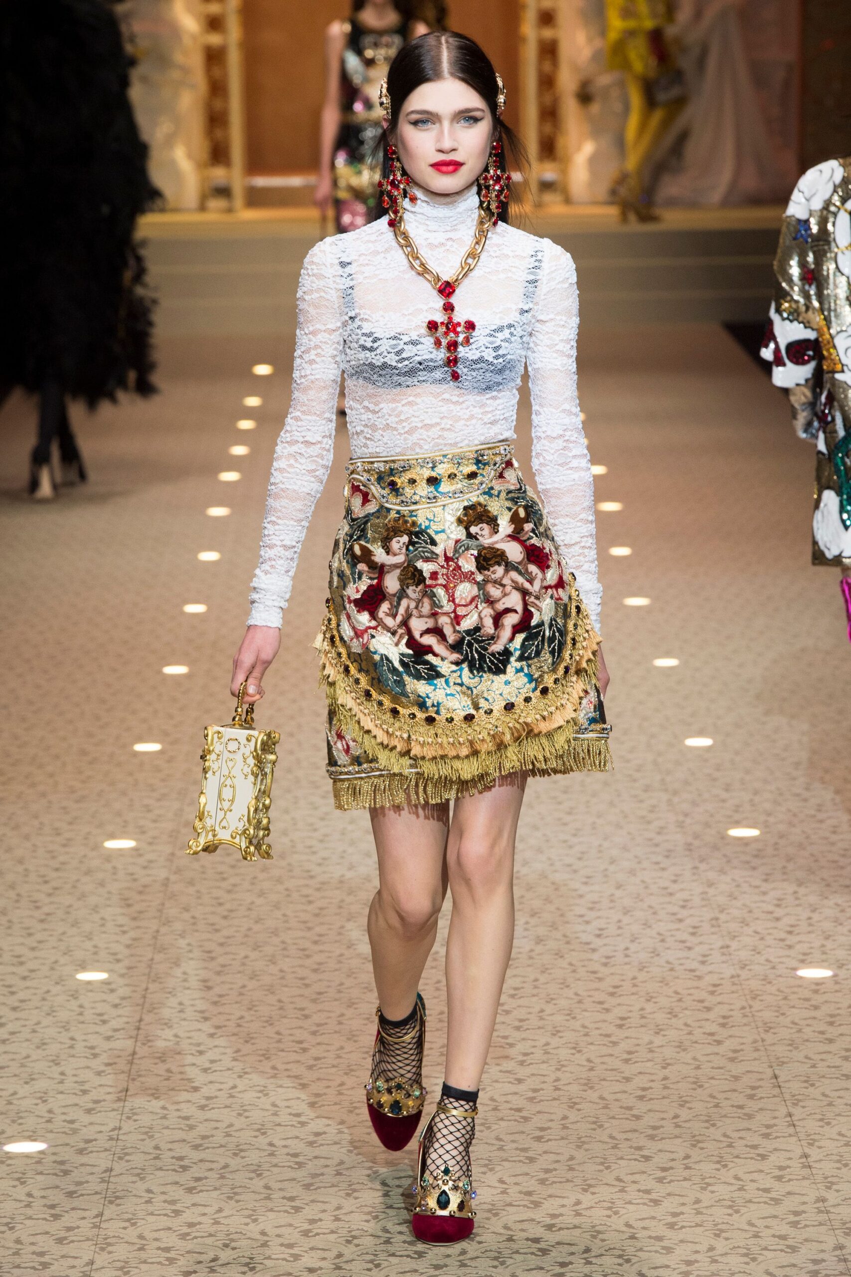 white lace top multi embroidered skirt