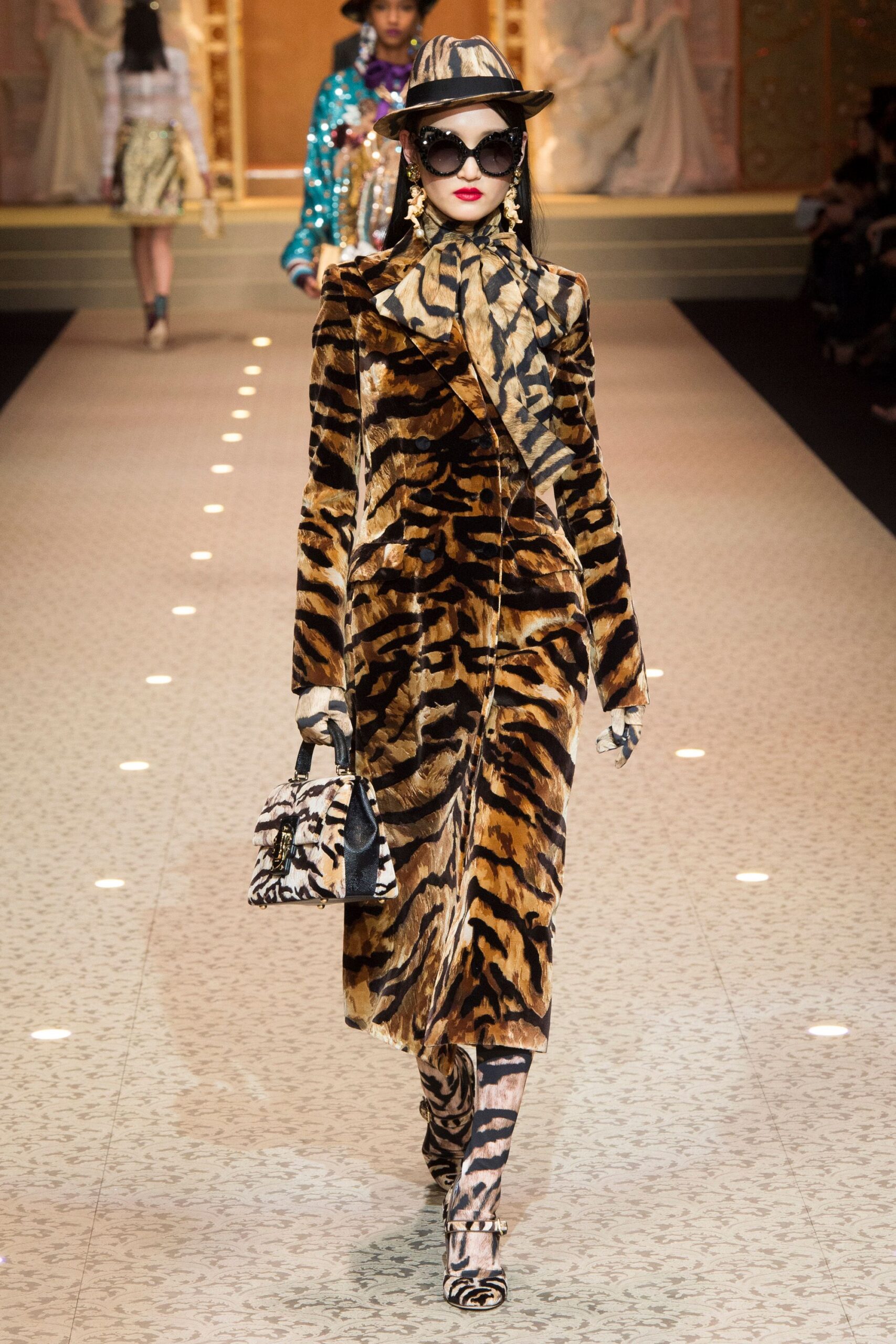 animal-print fur coat with accessories