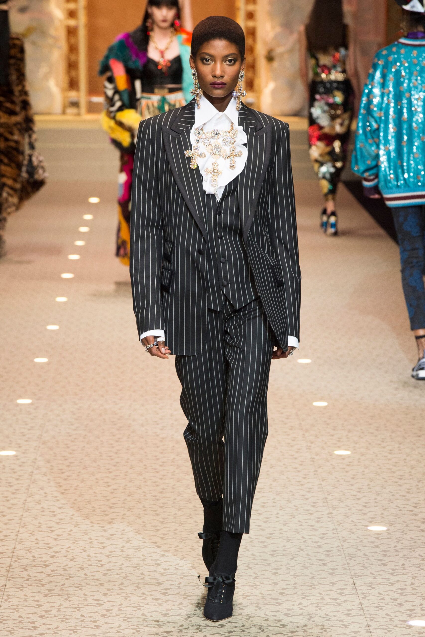 tailored black and white suit