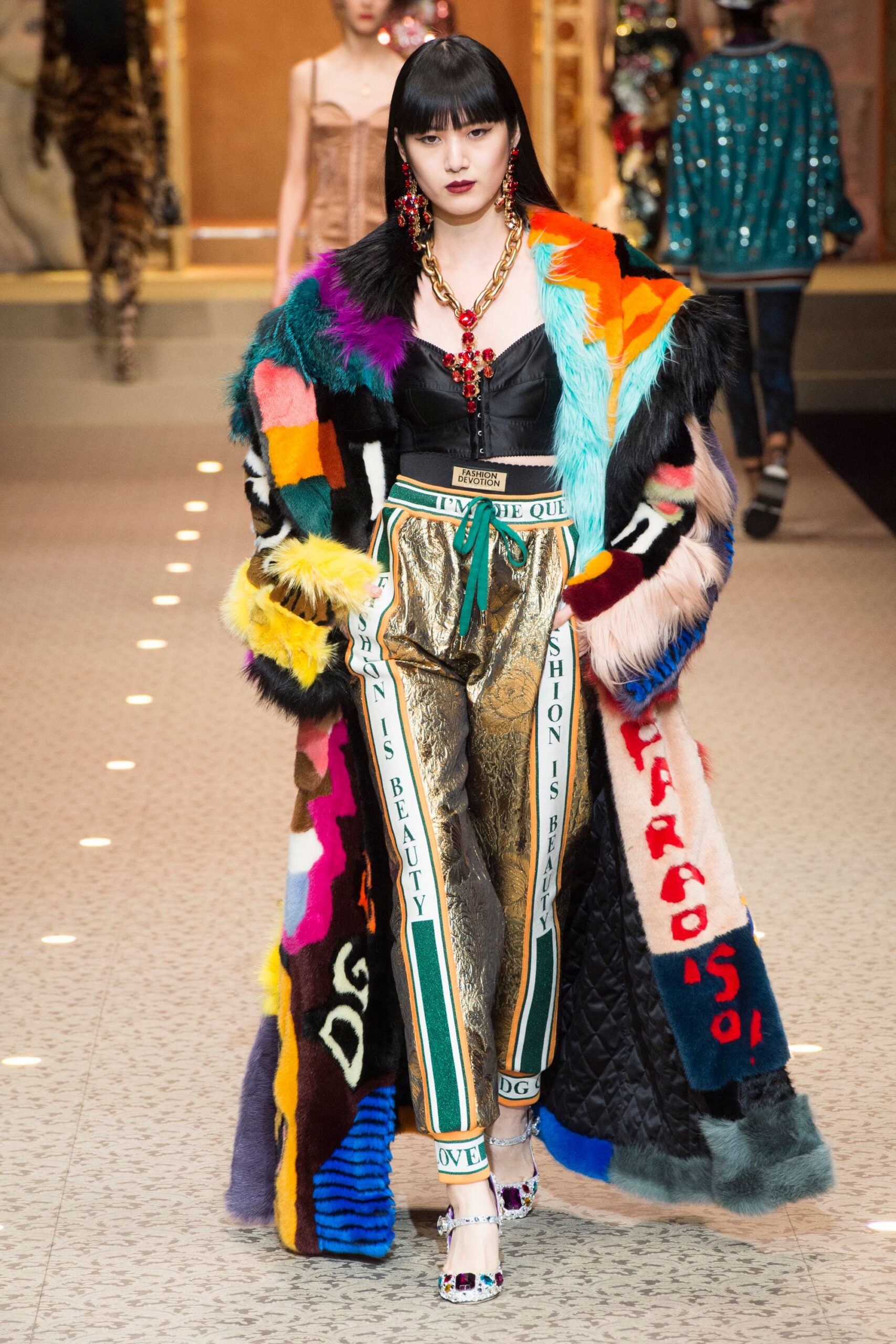 multi-colored oversized fur coat