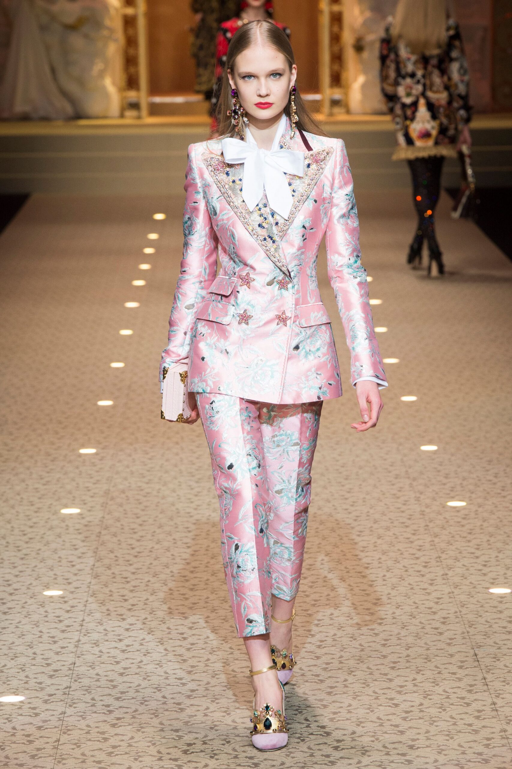 pink embroidered tailored suit