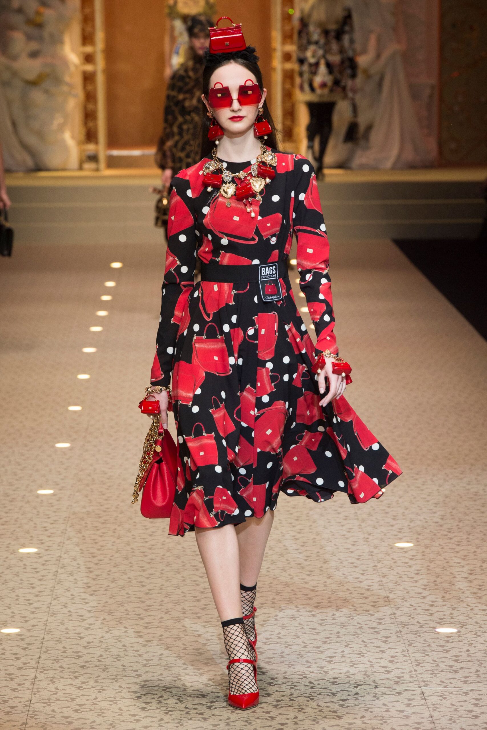 red and black printed midi dress