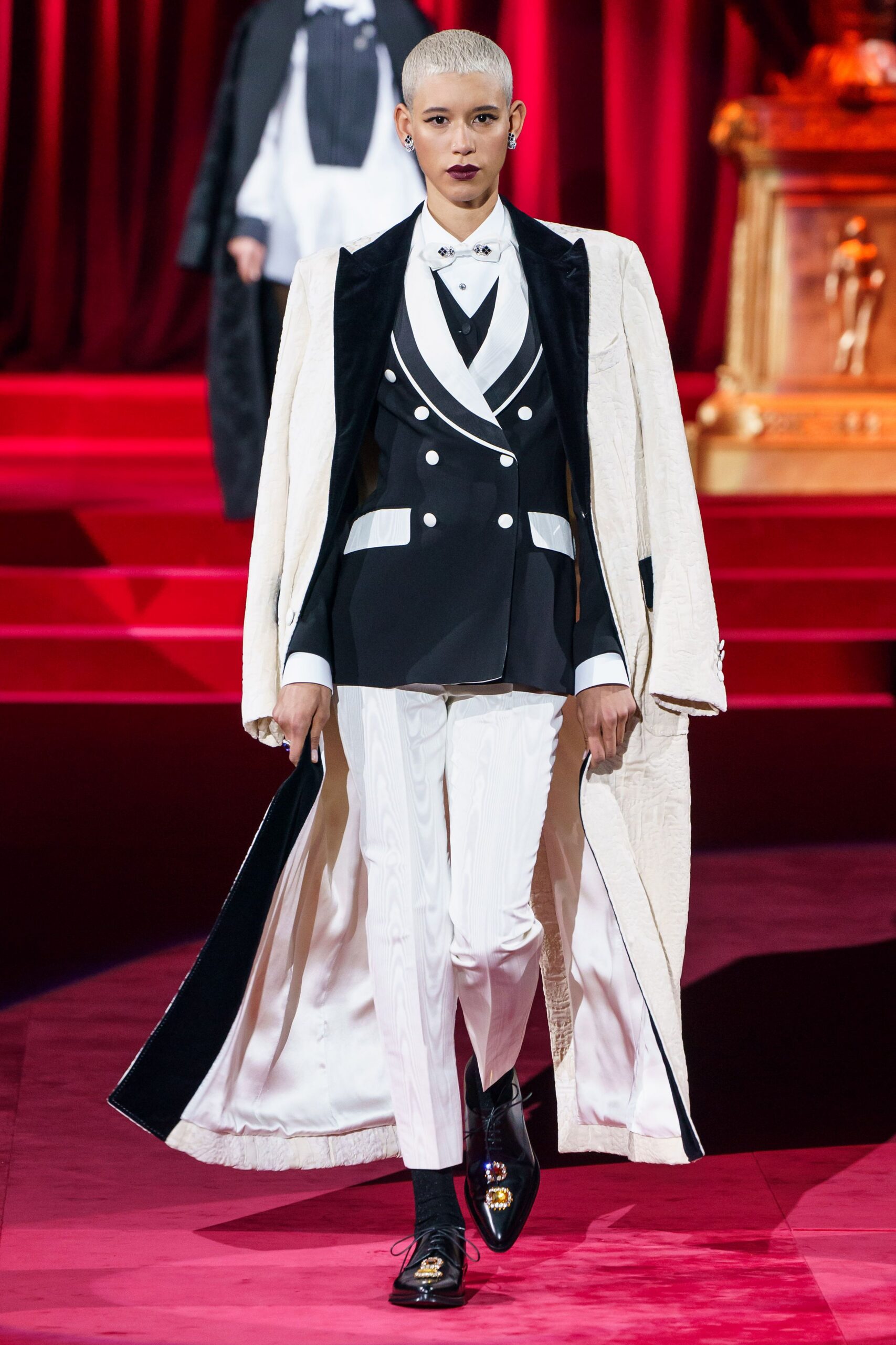 white wool long-sleeve collared structured maxi coat