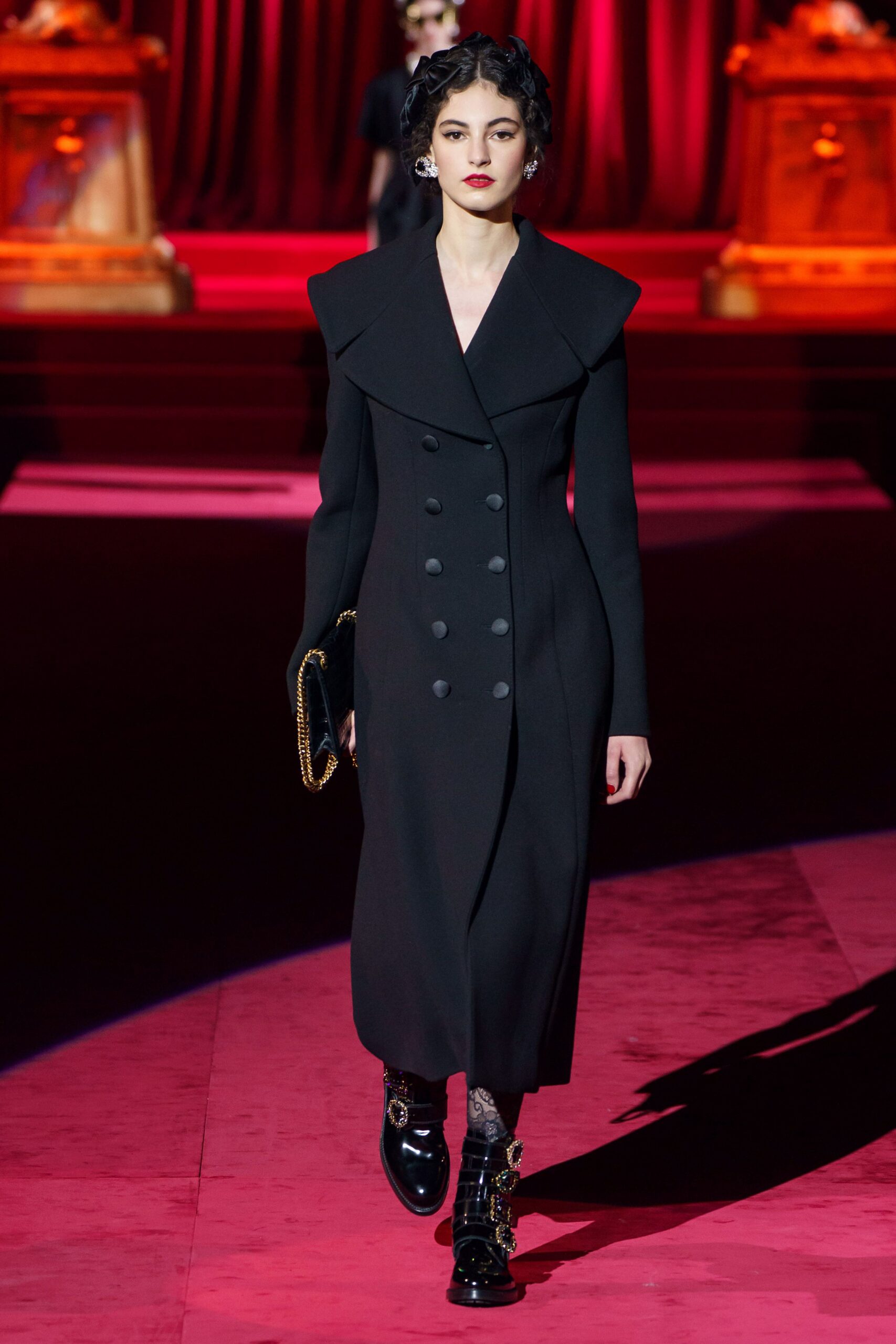 black wool long-sleeve collared fitted buttoned pencil dress