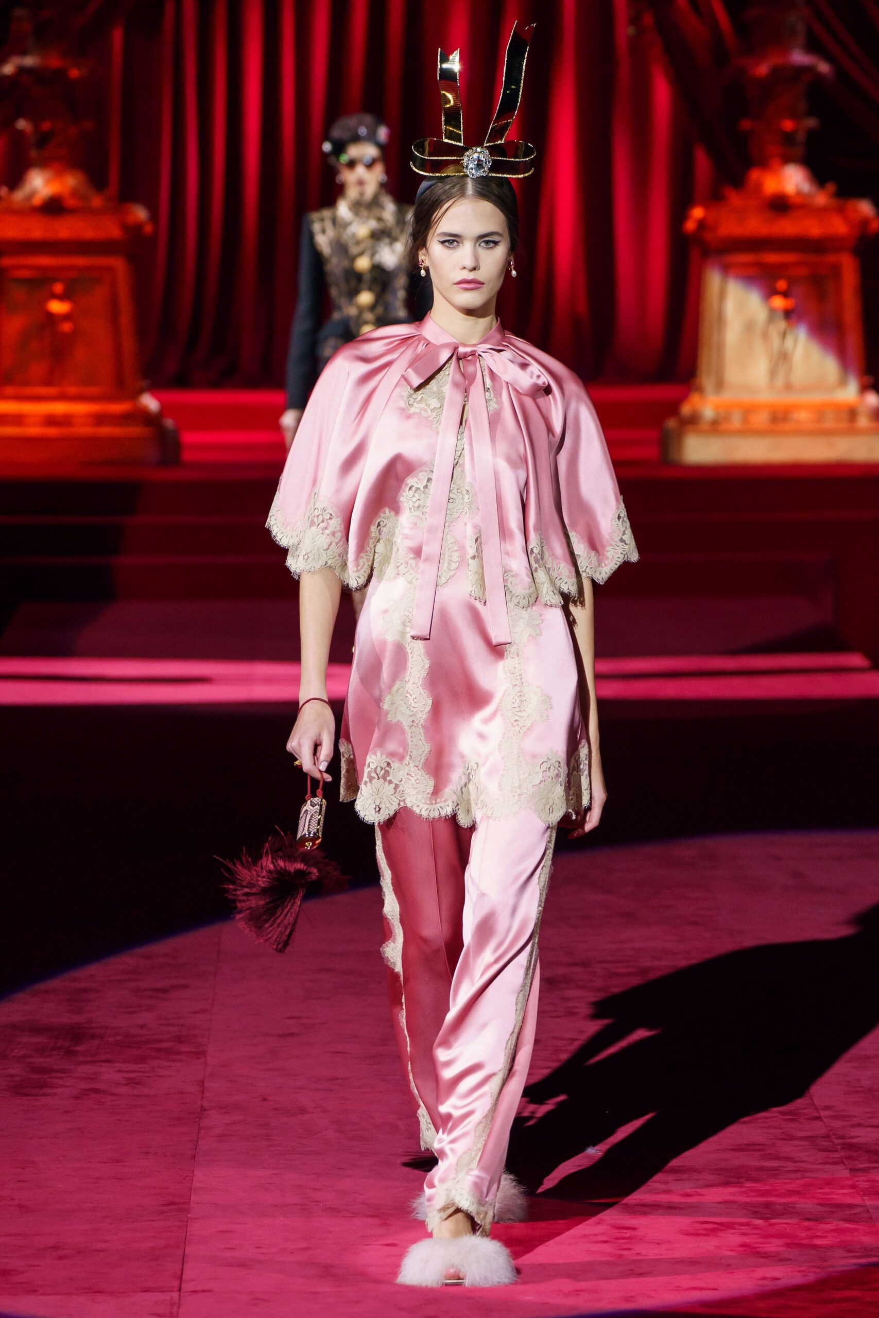 pink silk fitted pants