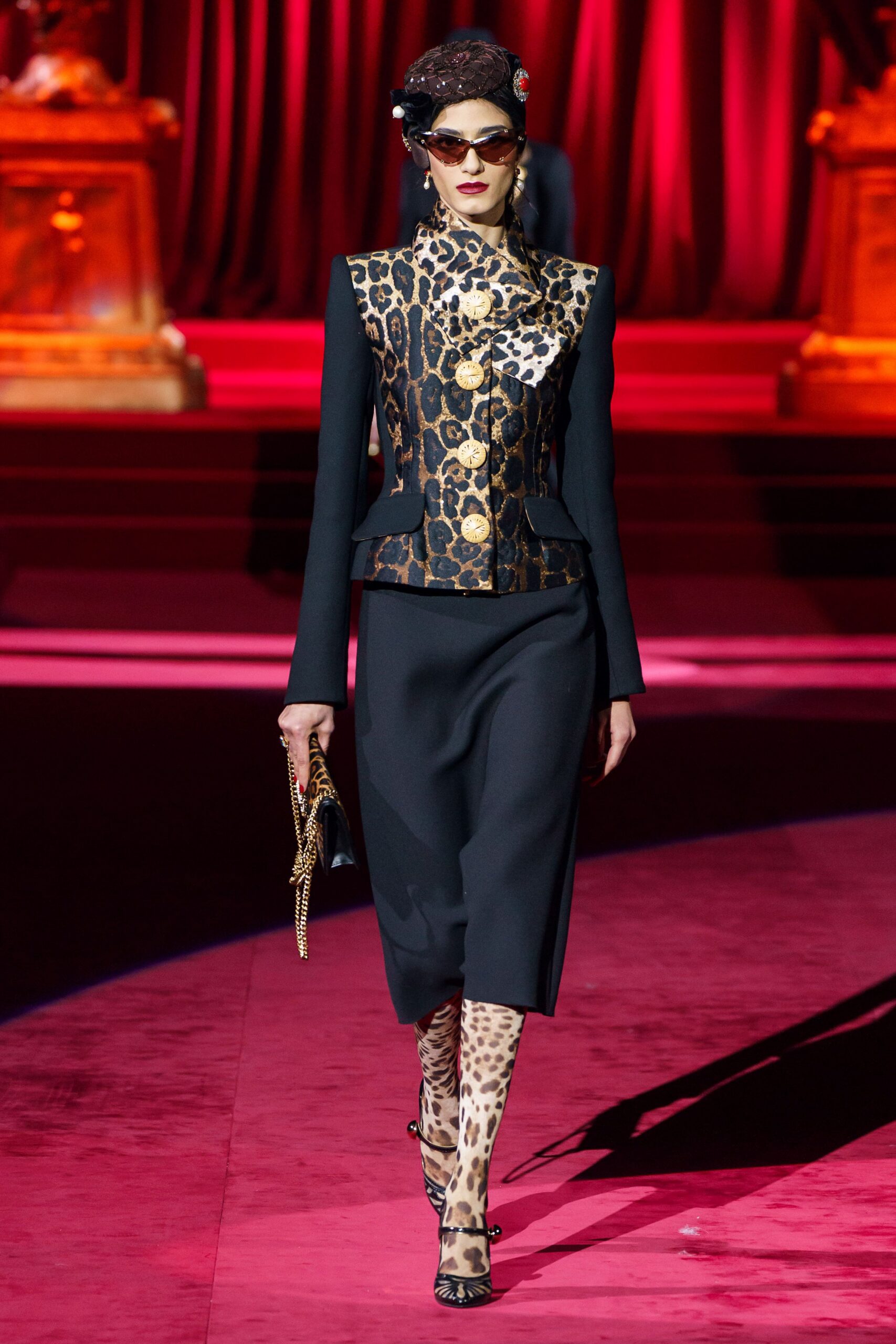 black silk long-sleeve collared structured animal-print buttoned blazer