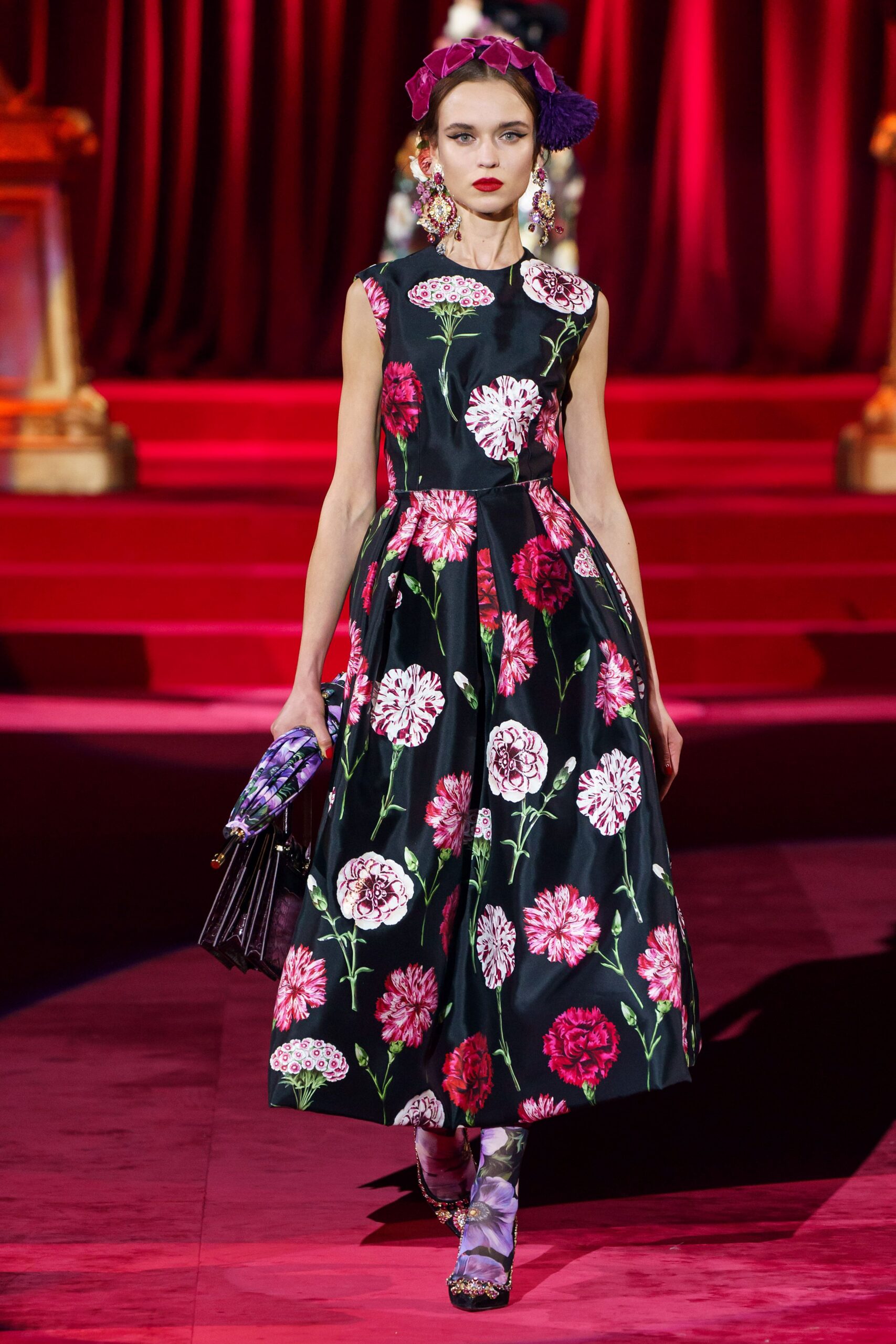 floral midi dress with accessories
