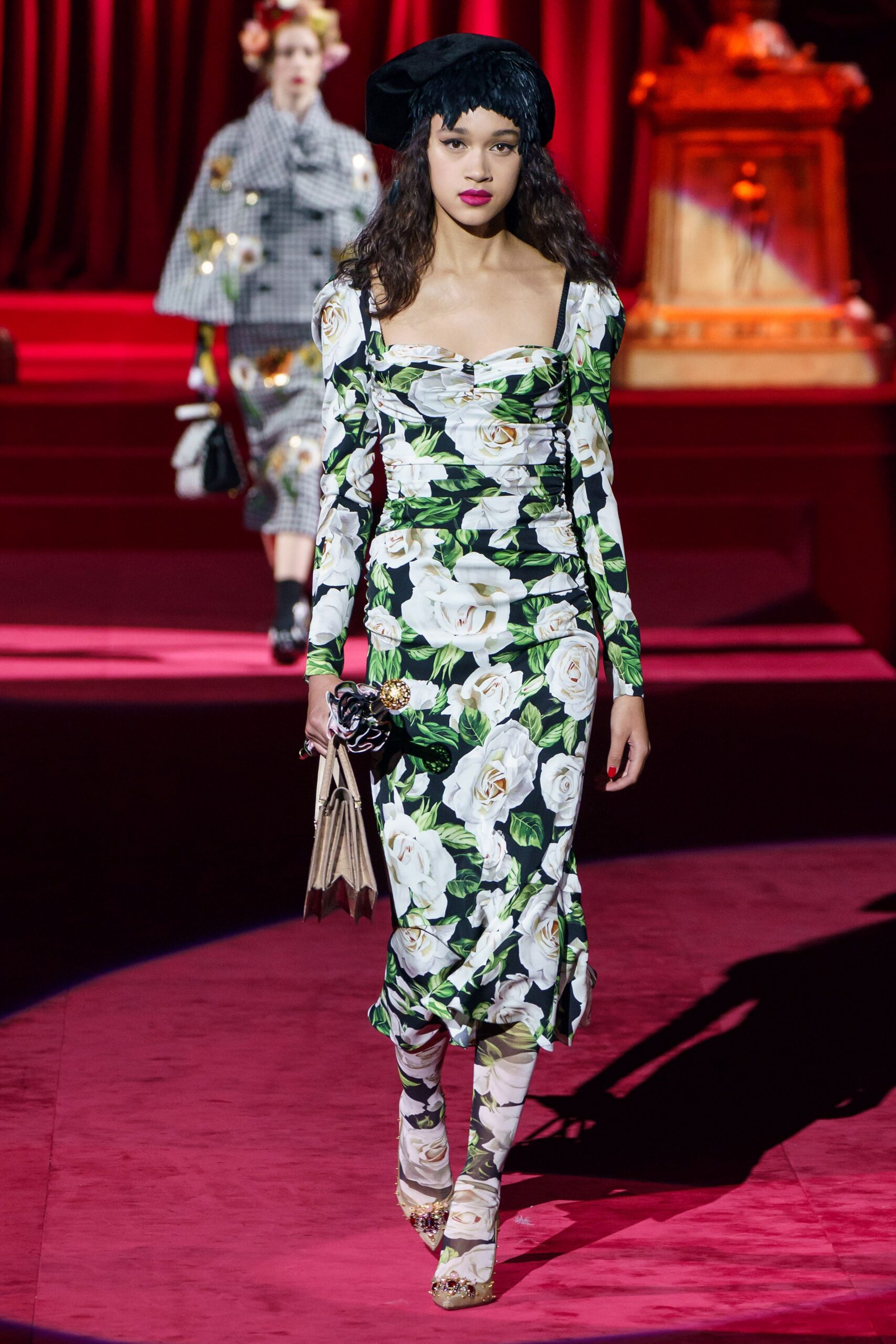 floral midi dress with accessories