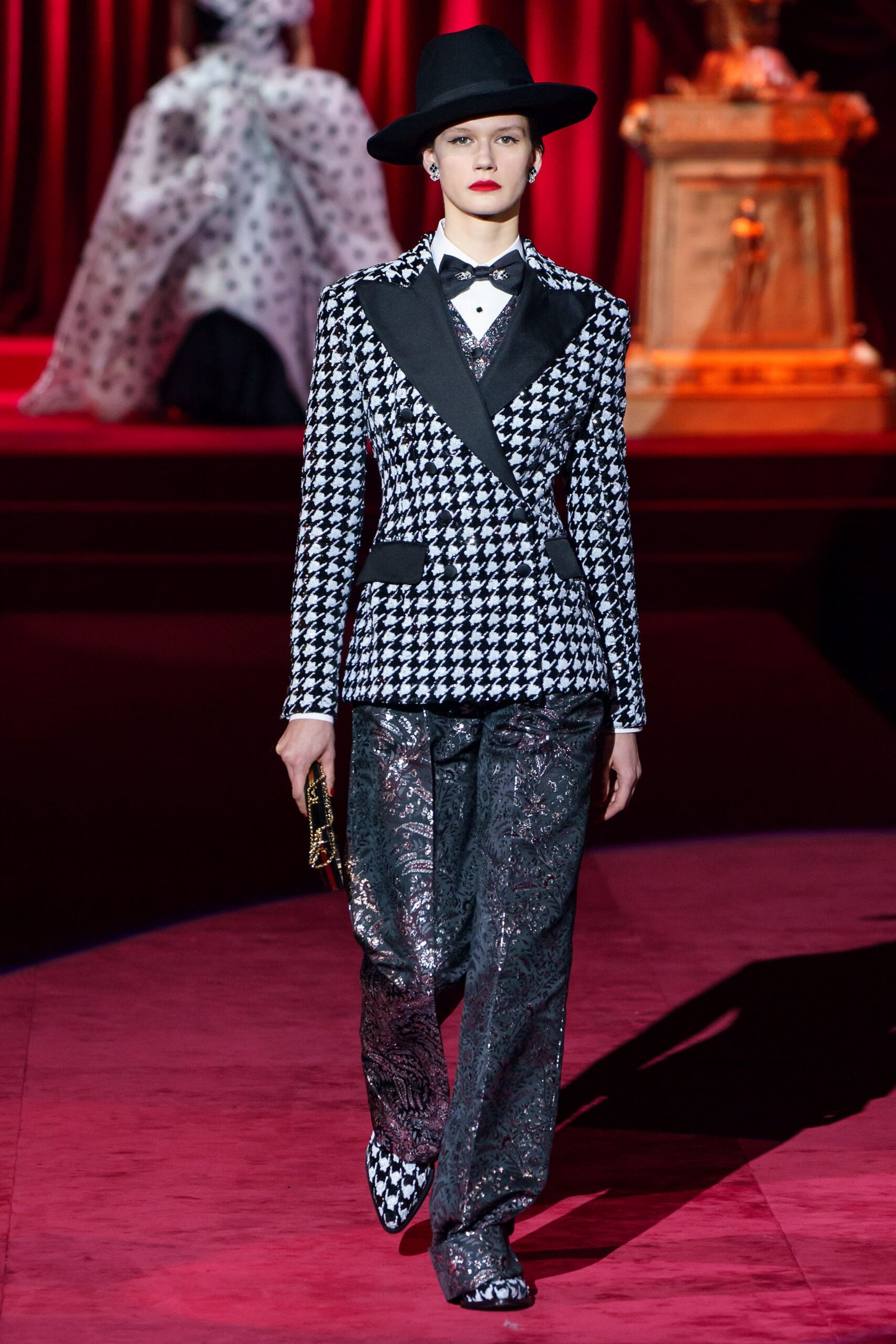 black and white checked blazer with flared pants
