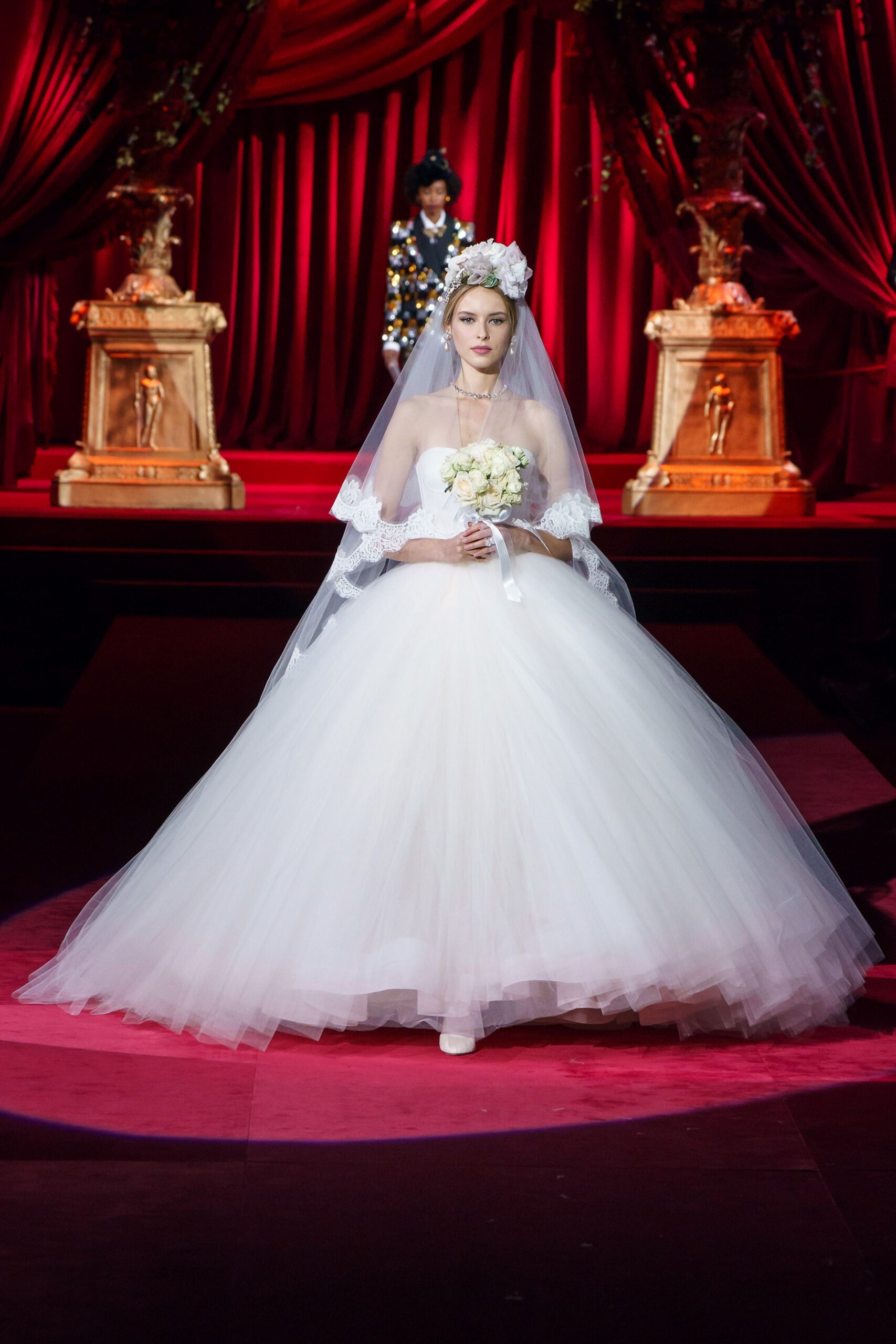 white tulle off-shoulder gown