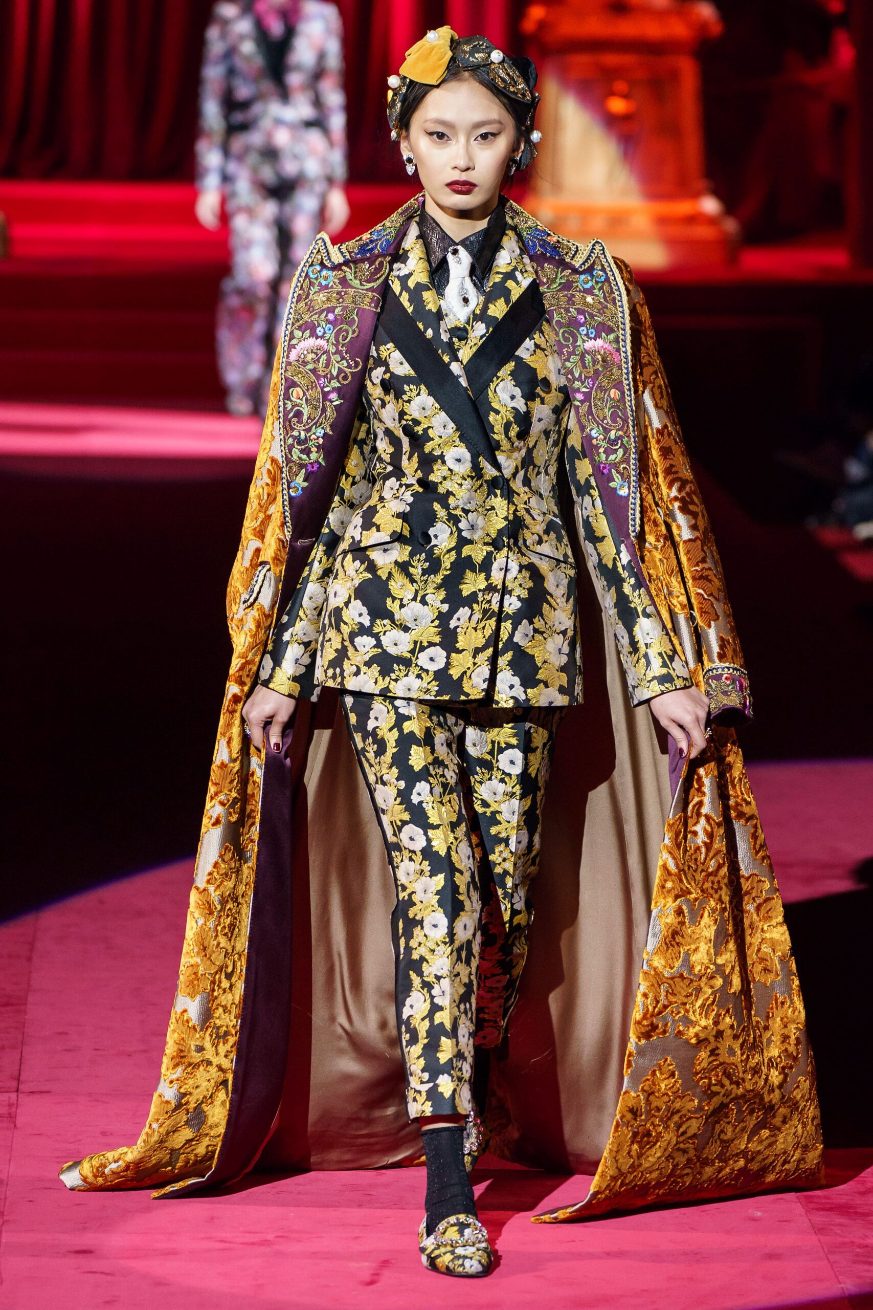 purple silk structured embroidered cape