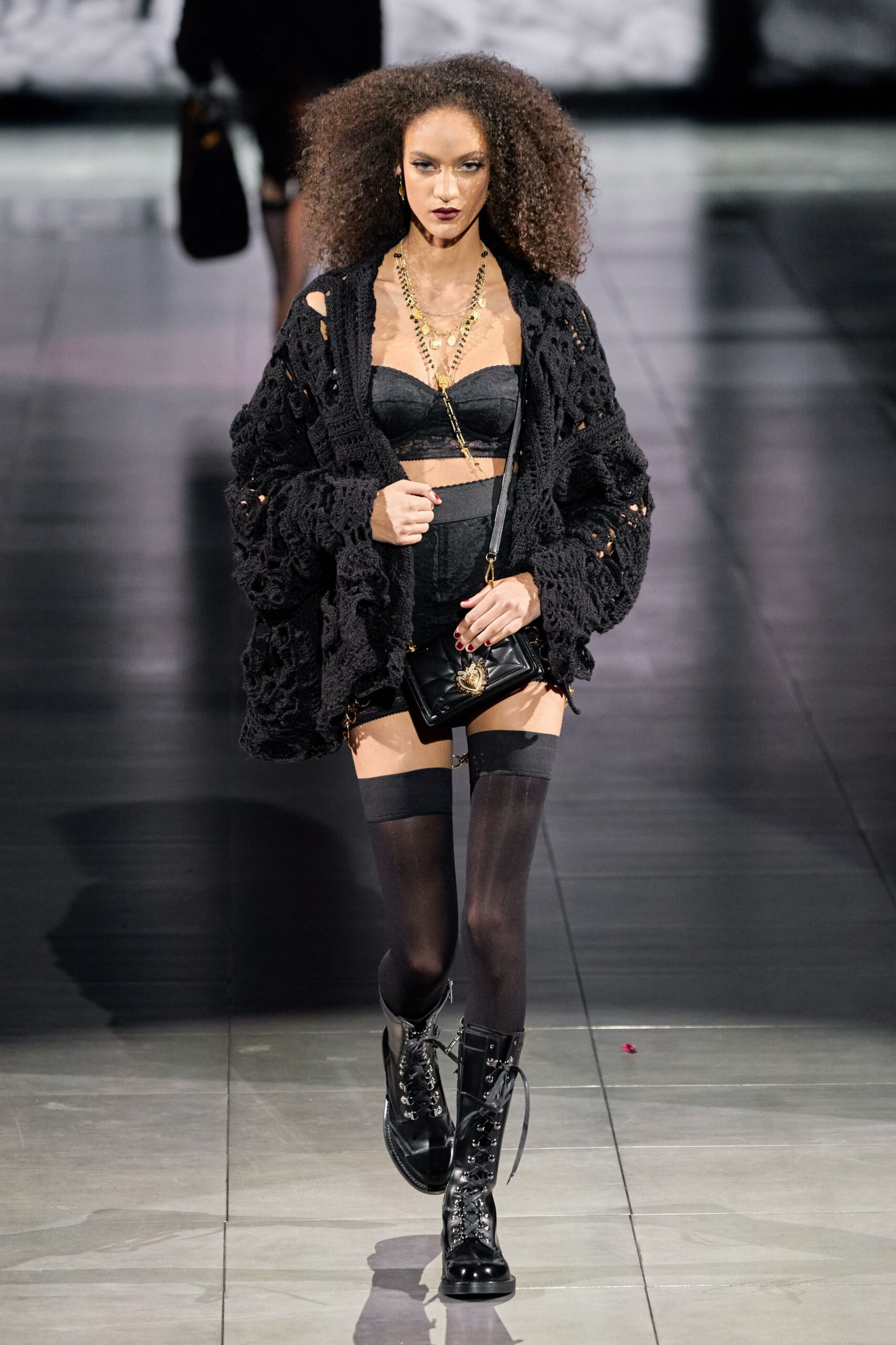 black knit long-sleeve oversized layered cardigan